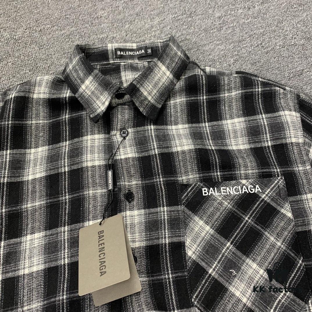 6931607c908475d562cda2be New Arrival Paris Hot Plush Shirt Balenciaga 24SS Back Letter Print Logo Woven Plaid Shirt Top