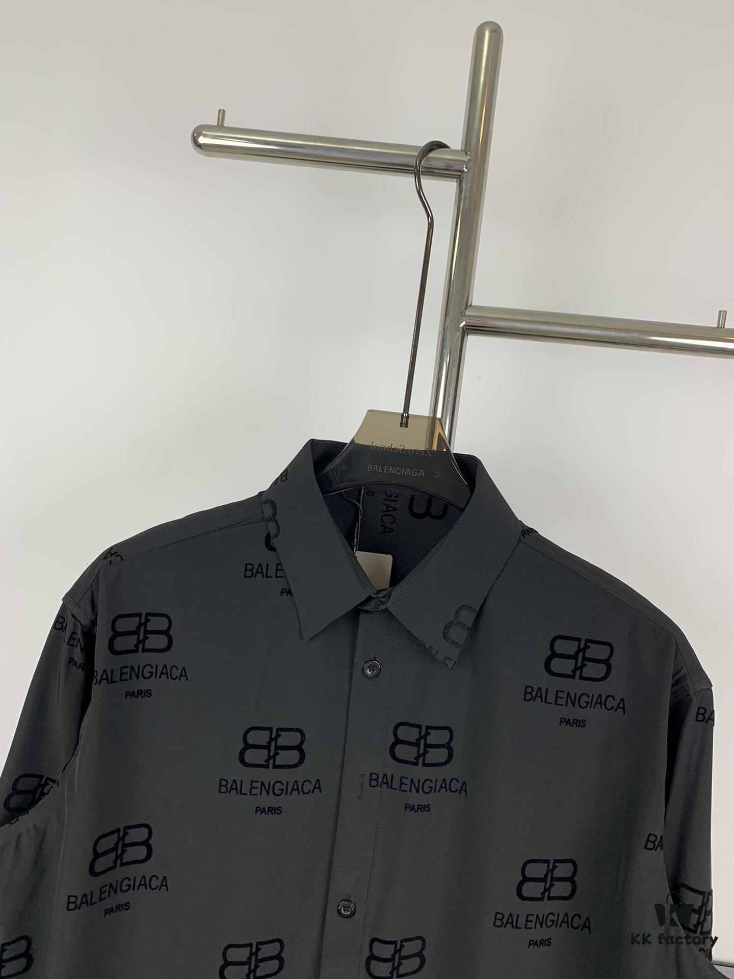 6931607d908475d562cda2bf New Balenciaga 2024 SS Unisex Flocked Print Button-Up Shirt with Logo Buckle, Cotton Satin Fabric with Subtle Stretch