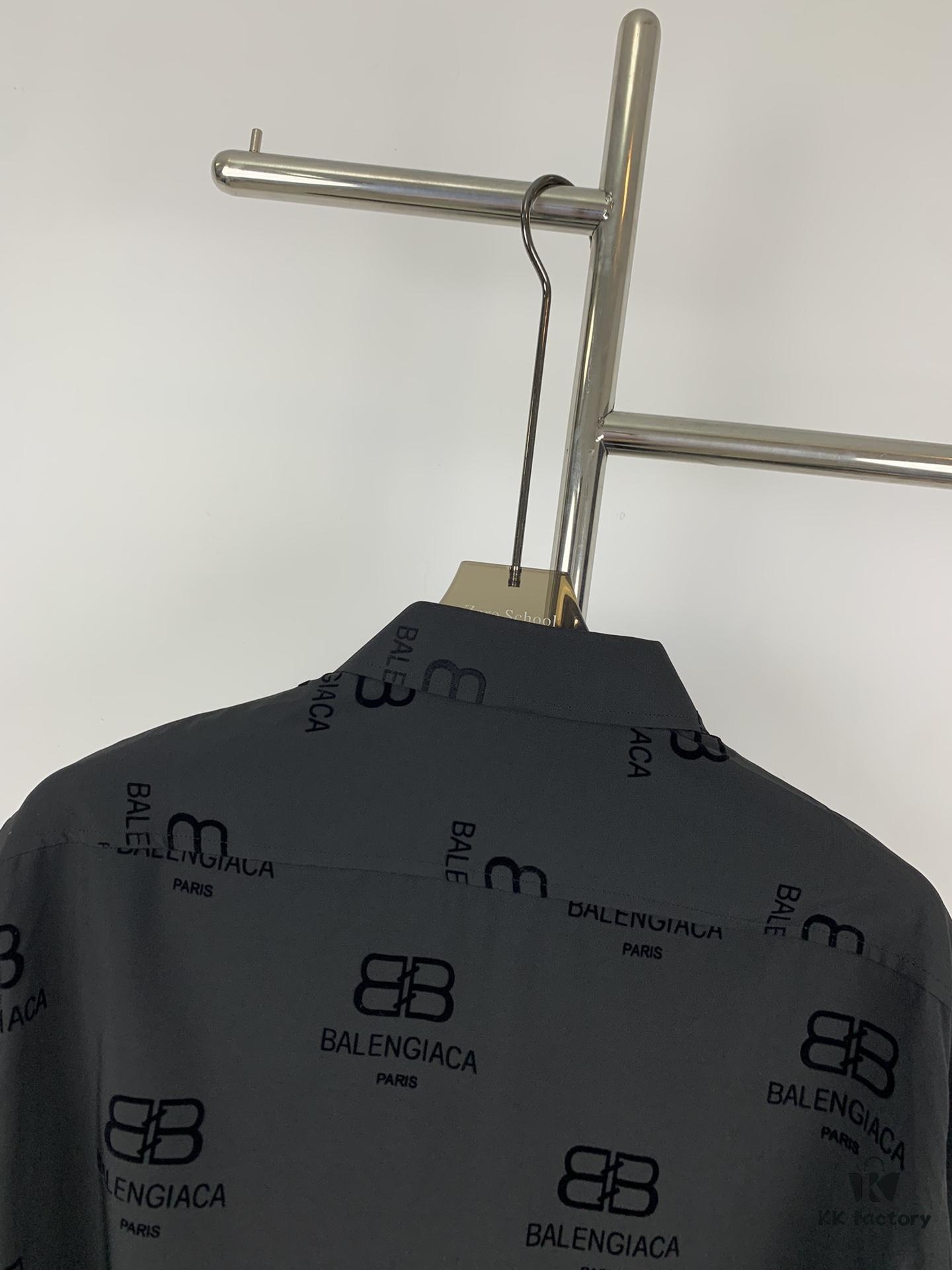 69316084908475d562cda2c0 New Balenciaga 2024 SS Unisex Flocked Print Button-Up Shirt with Logo Buckle, Cotton Satin Fabric with Subtle Stretch