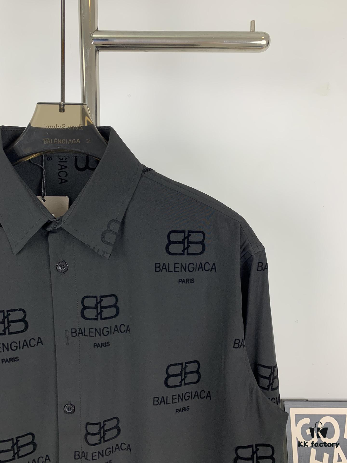 6931608f908475d562cda2c2 New Balenciaga 2024 SS Unisex Flocked Print Button-Up Shirt with Logo Buckle, Cotton Satin Fabric with Subtle Stretch