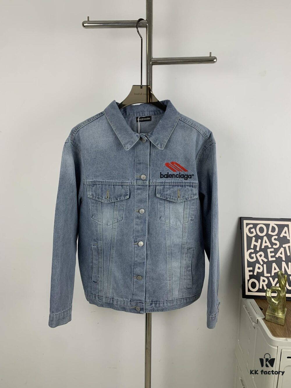 693160f3908475d562cda2d3 New Balenciaga Streetwear 3M Embroidery Unisex High-Quality Washed Denim Jacket