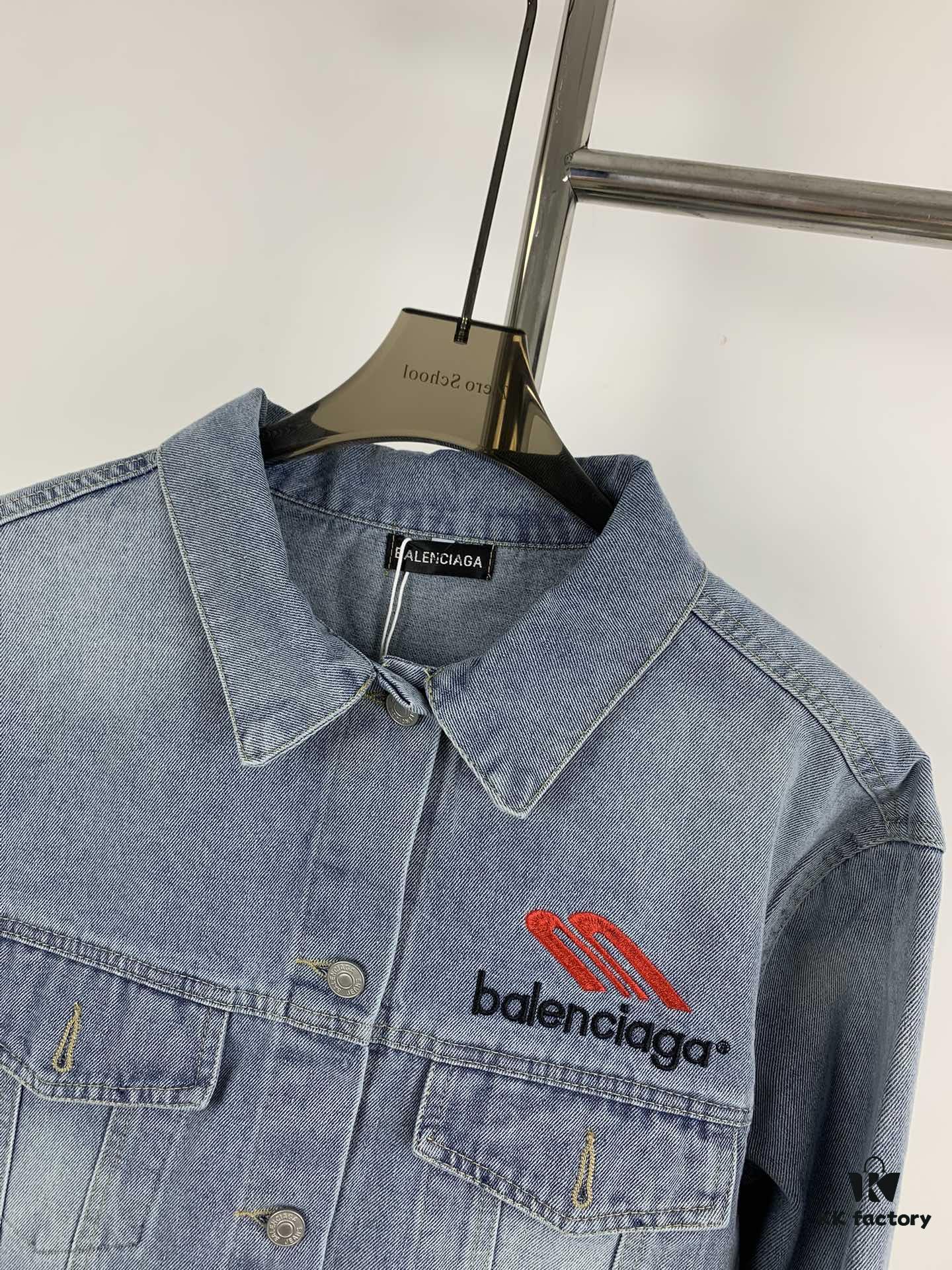 693160fd908475d562cda2d4 New Balenciaga Streetwear 3M Embroidery Unisex High-Quality Washed Denim Jacket