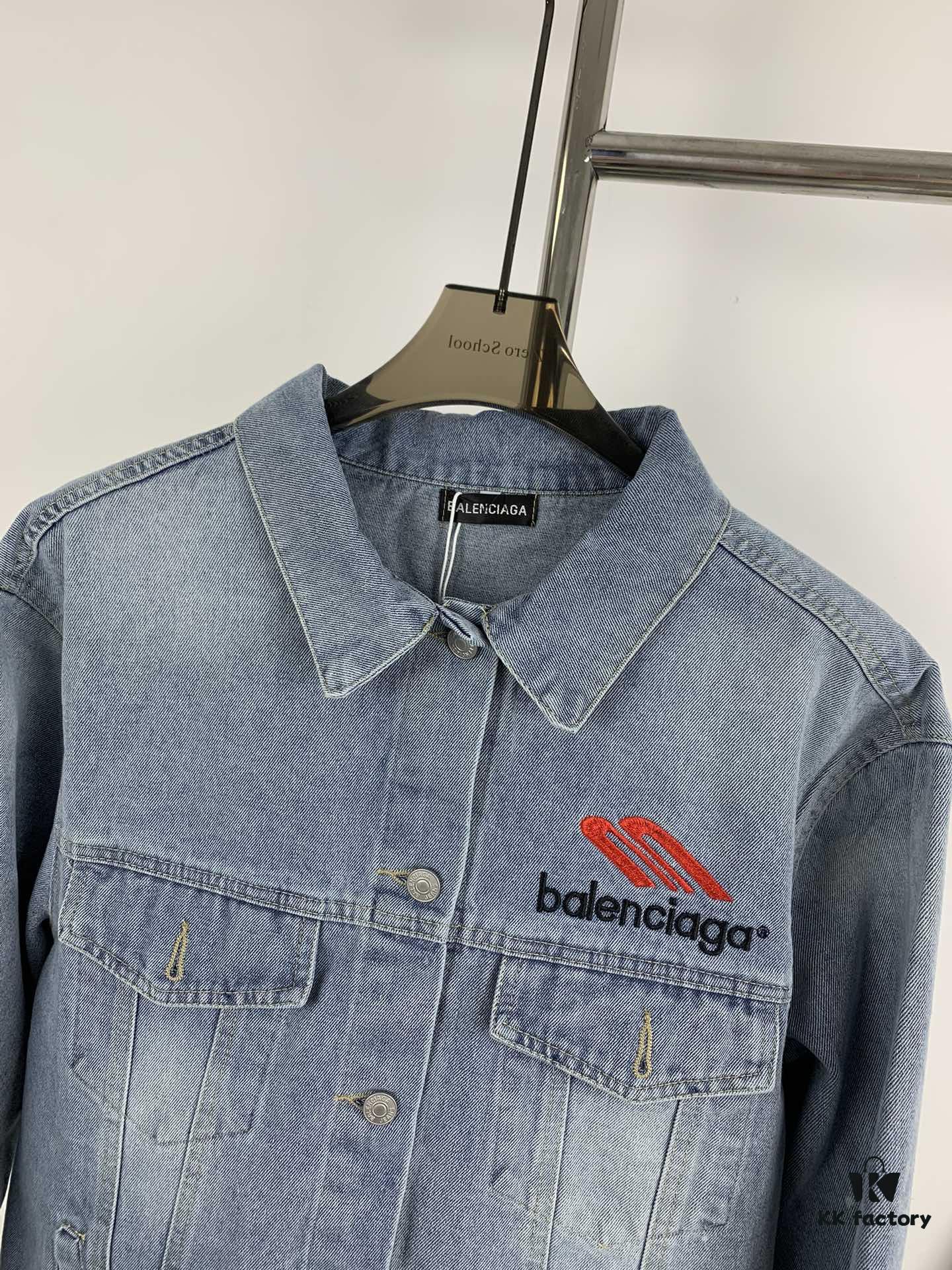 693160ff908475d562cda2d5 New Balenciaga Streetwear 3M Embroidery Unisex High-Quality Washed Denim Jacket