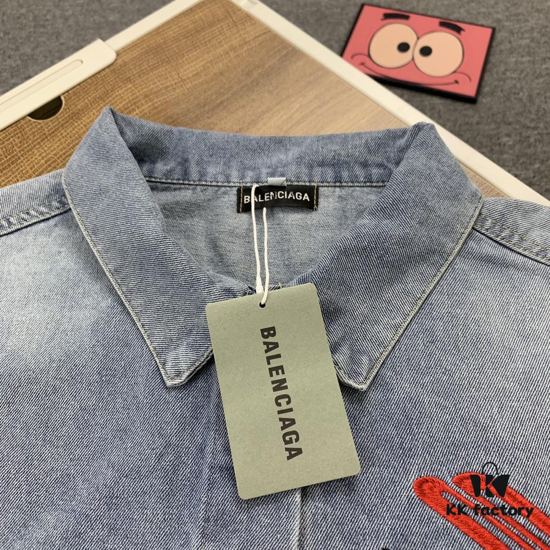 6931610e908475d562cda2d7 New Balenciaga Streetwear 3M Embroidery Unisex High-Quality Washed Denim Jacket