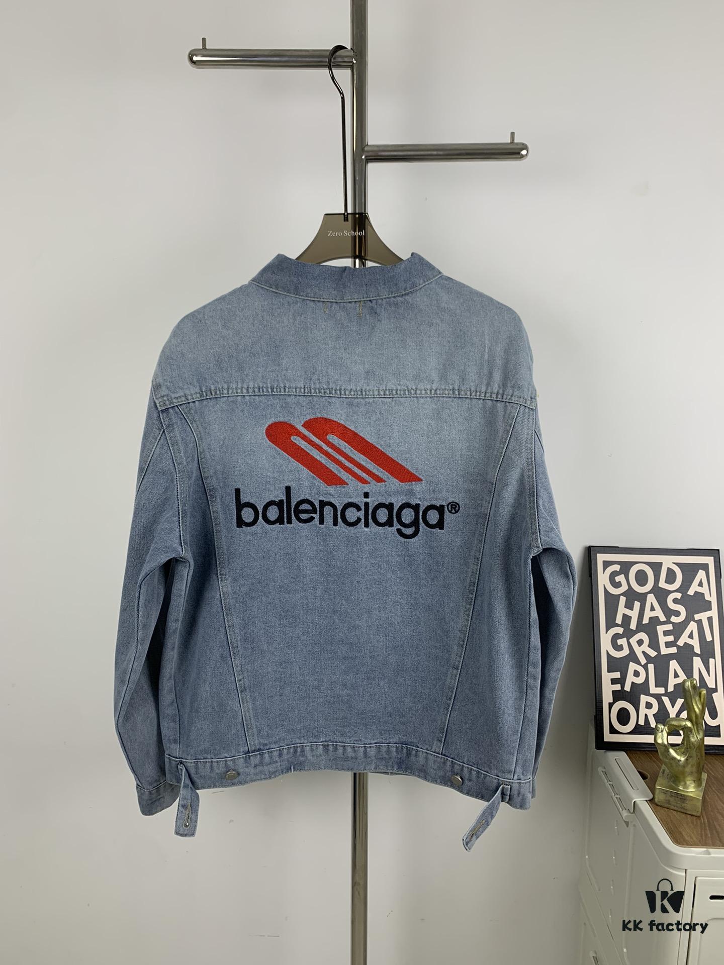 69316110908475d562cda2d8 New Balenciaga Streetwear 3M Embroidery Unisex High-Quality Washed Denim Jacket