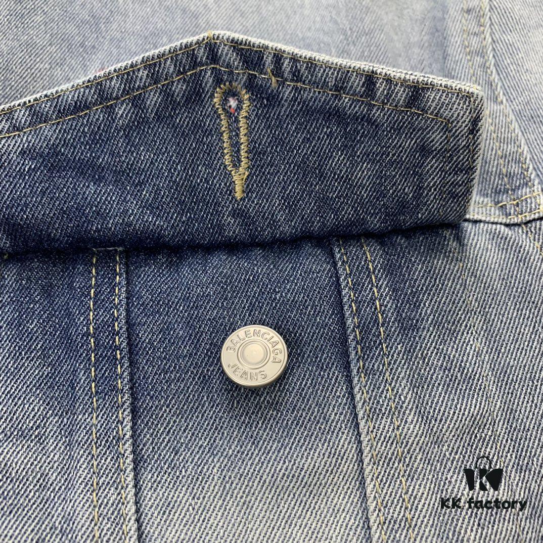 69316118908475d562cda2d9 New Balenciaga Streetwear 3M Embroidery Unisex High-Quality Washed Denim Jacket