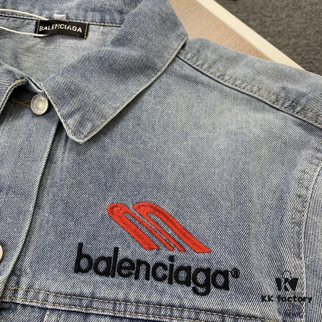 69316118908475d562cda2da New Balenciaga Streetwear 3M Embroidery Unisex High-Quality Washed Denim Jacket