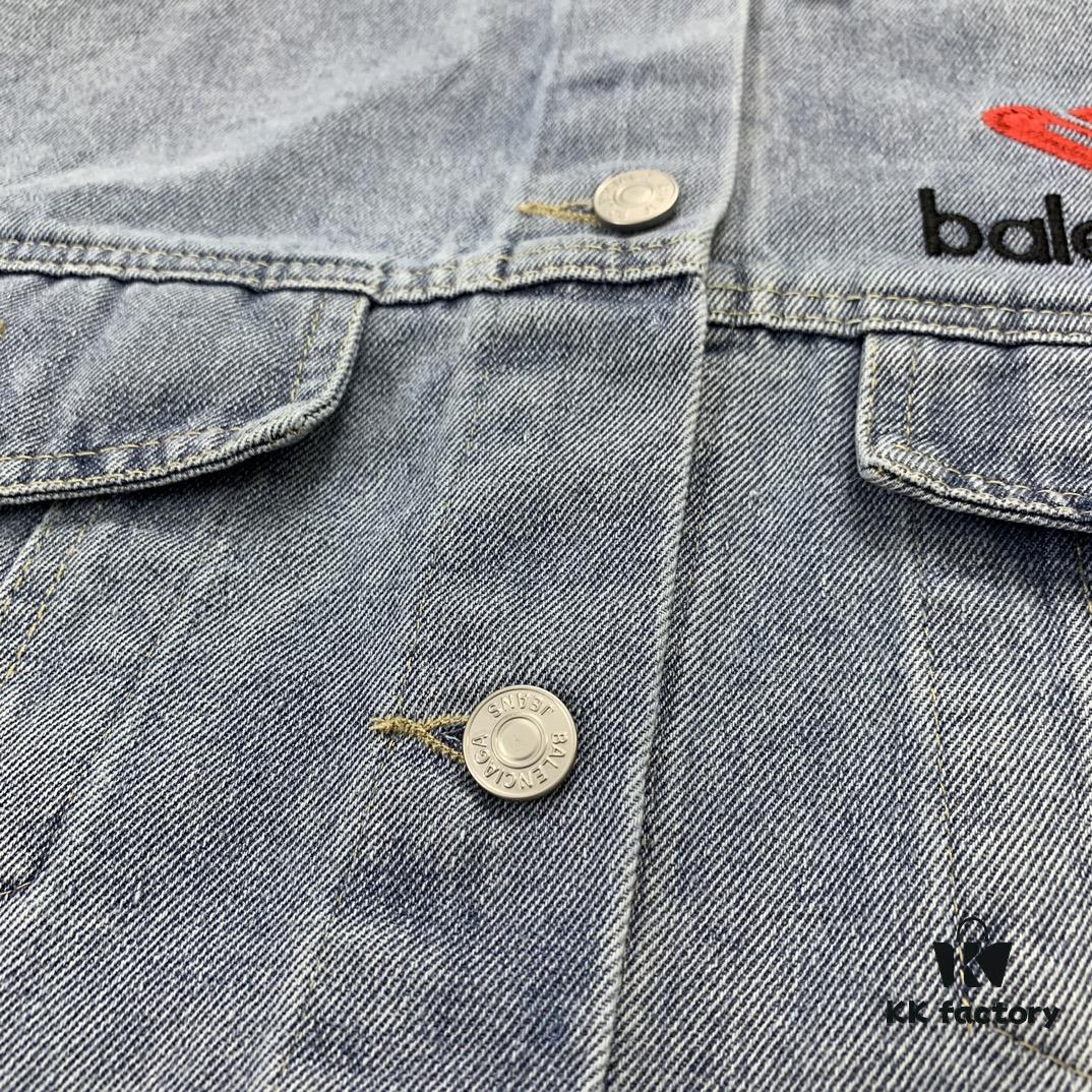 6931611f908475d562cda2db New Balenciaga Streetwear 3M Embroidery Unisex High-Quality Washed Denim Jacket
