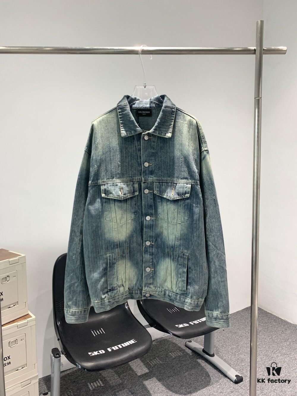 6931615d908475d562cda2e9 New Balenciaga BLCG Washed Vintage Back Rhinestone Logo Denim Jacket
