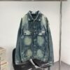 6931615d908475d562cda2e9 New Balenciaga BLCG Washed Vintage Back Rhinestone Logo Denim Jacket