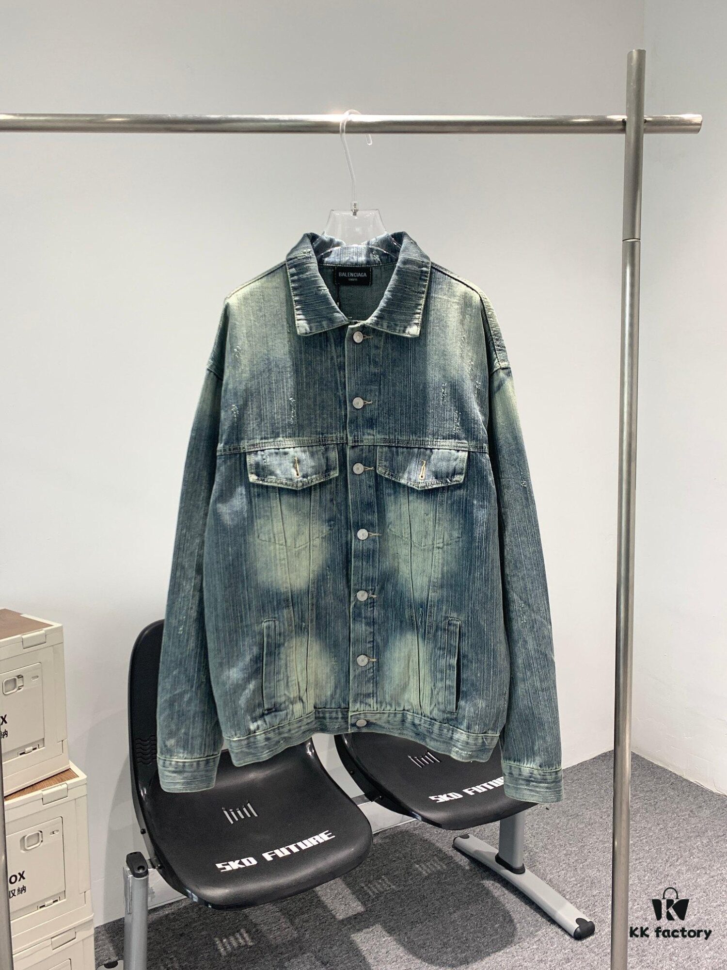 6931615d908475d562cda2e9 New Balenciaga BLCG Washed Vintage Back Rhinestone Logo Denim Jacket