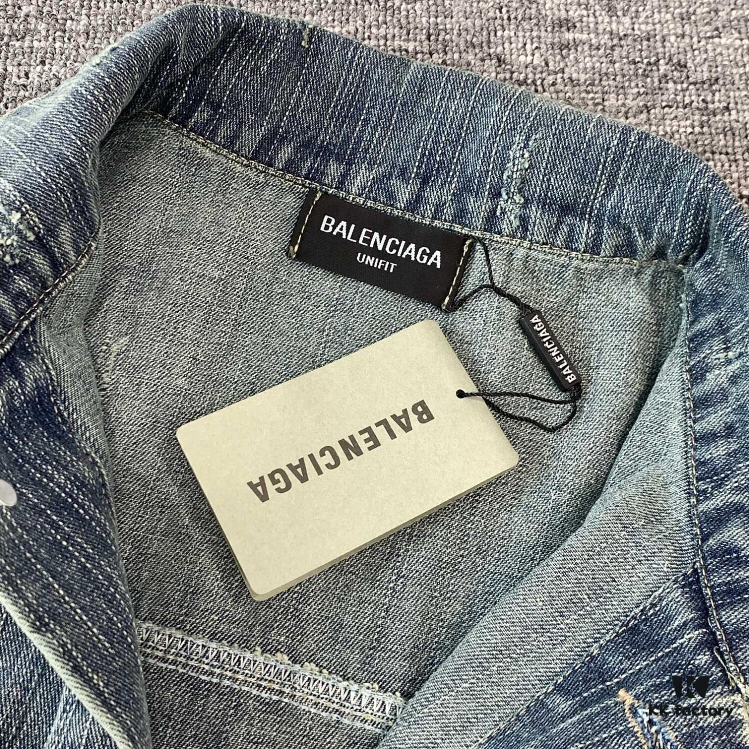 6931616a908475d562cda2ec New Balenciaga BLCG Washed Vintage Back Rhinestone Logo Denim Jacket