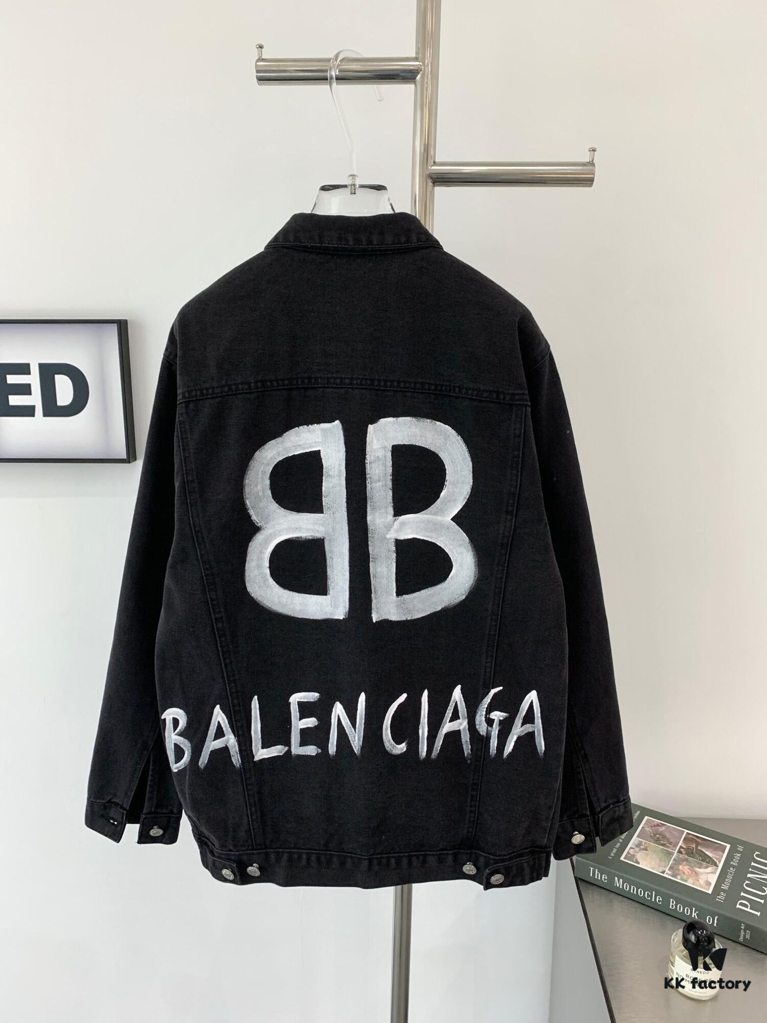 693161e7908475d562cda304 Balenciaga Double B Graffiti White Splatter Print Vintage Wash Denim Jacket