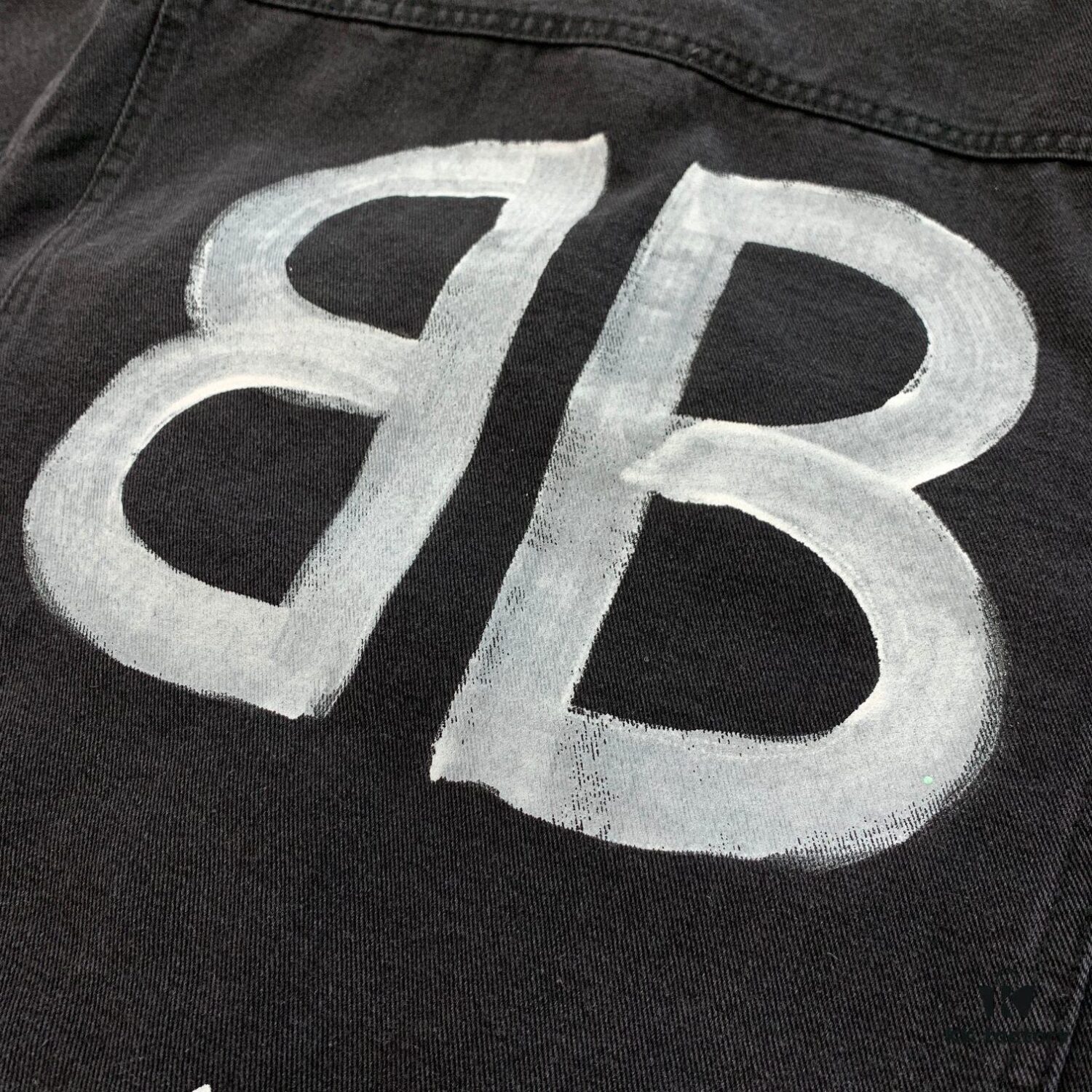 693161f2908475d562cda307 Balenciaga Double B Graffiti White Splatter Print Vintage Wash Denim Jacket