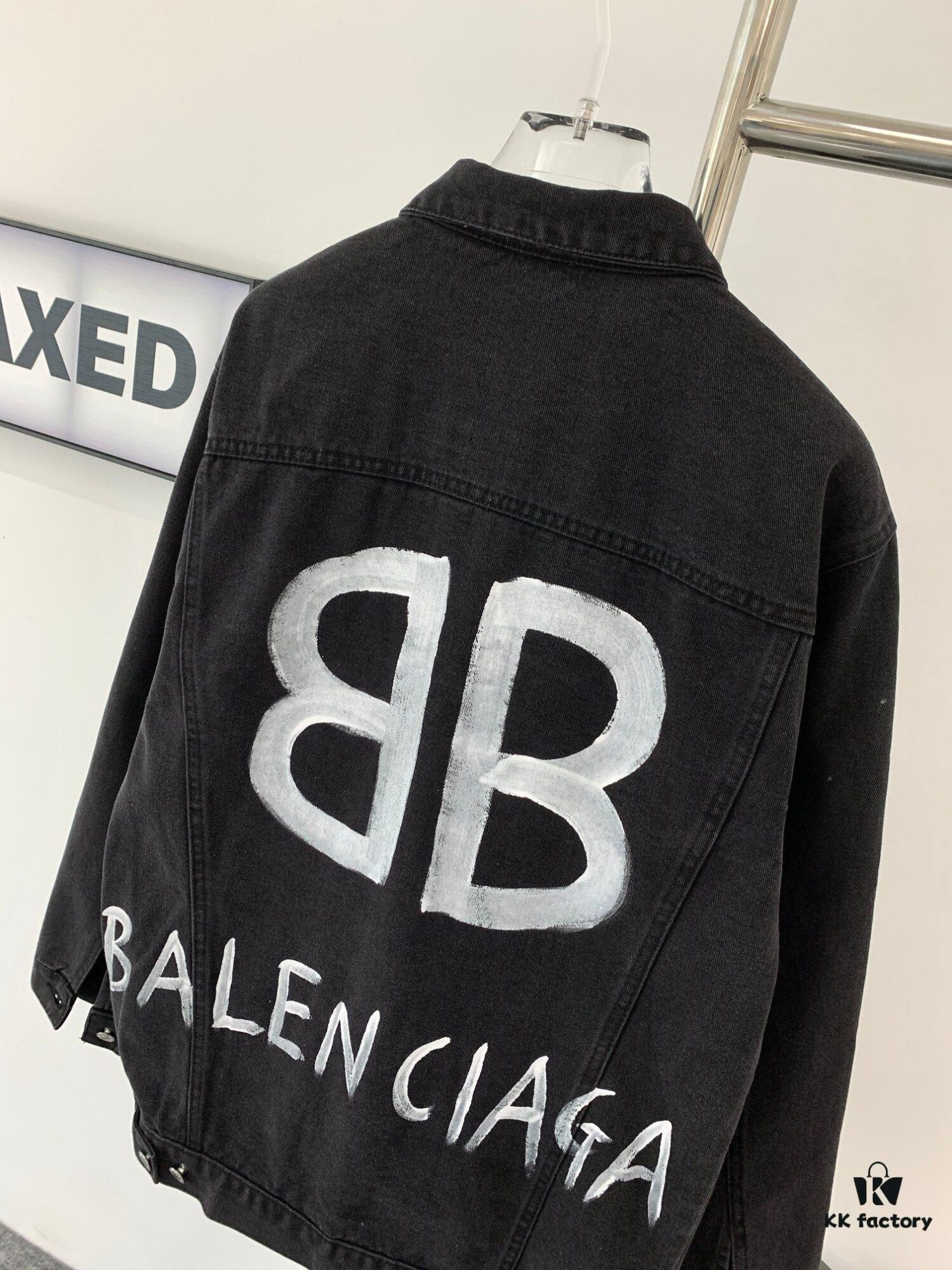69316231908475d562cda312 Balenciaga Double B Graffiti White Splatter Print Vintage Wash Denim Jacket