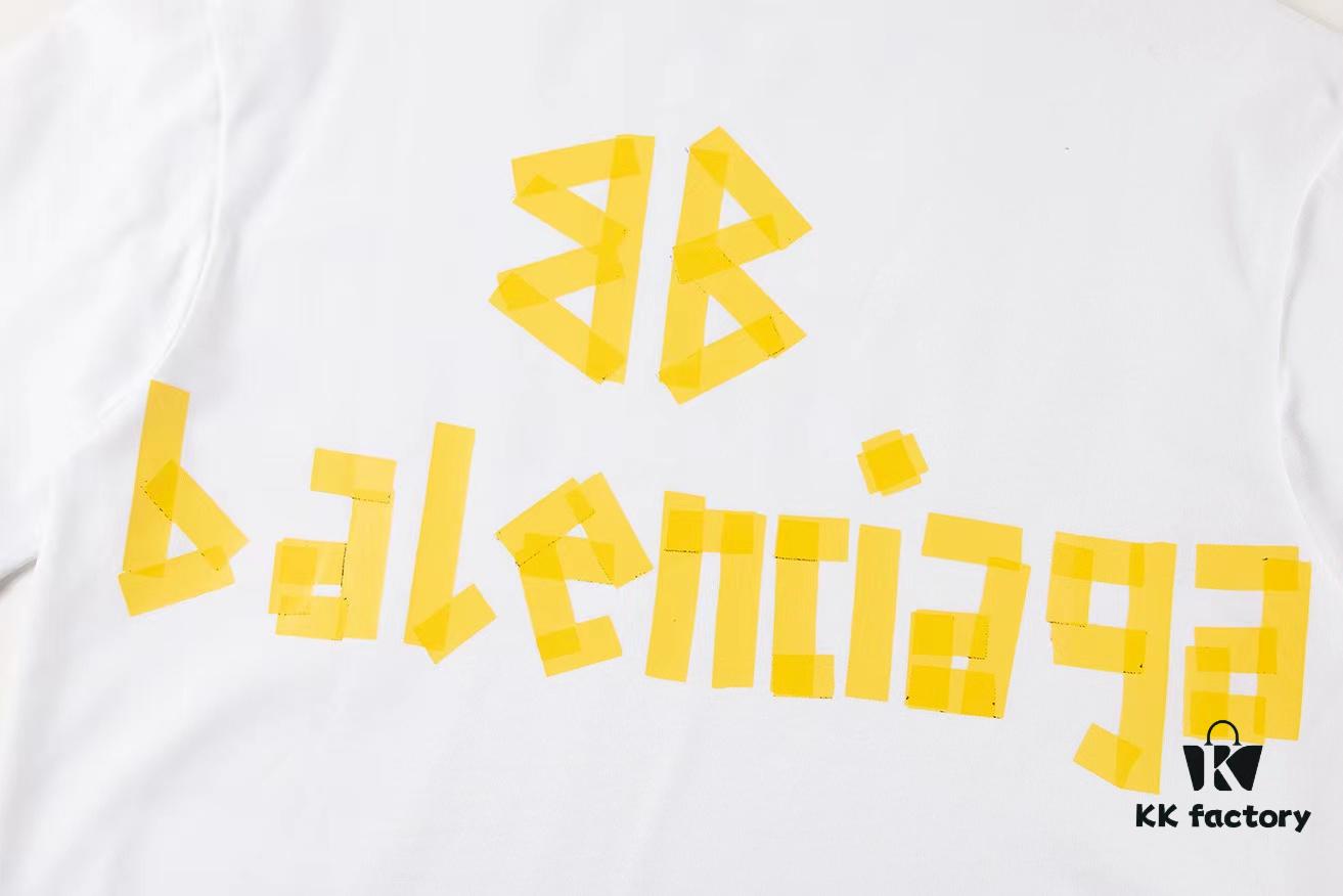 69316354908475d562cda377 2025 New Arrival Balenciaga Yellow Tape Short Sleeve T-Shirt