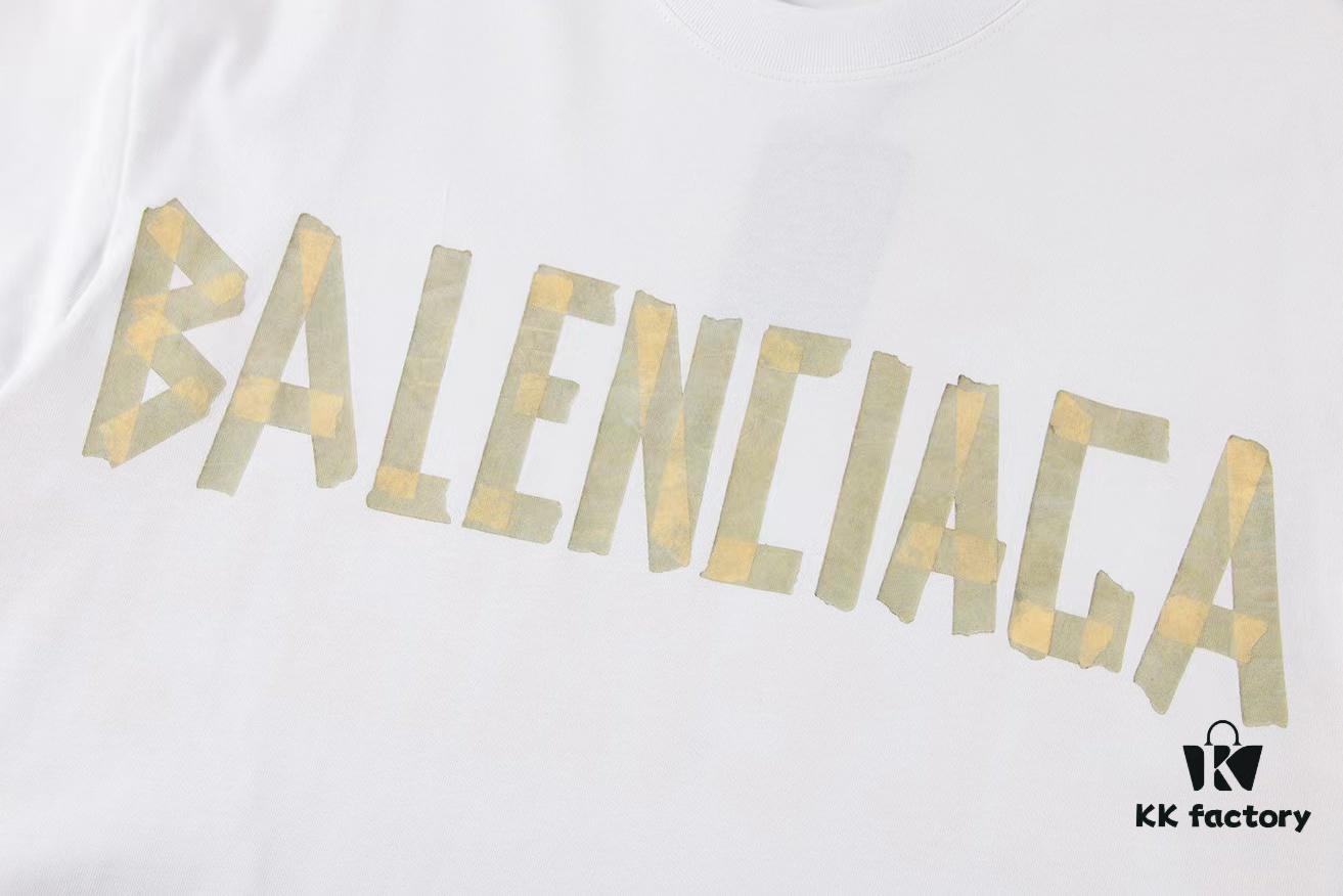 69316355908475d562cda378 2025 New Arrival Balenciaga Yellow Tape Short Sleeve T-Shirt