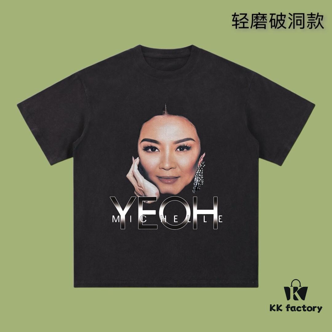 69316e01908475d562cda563 High-Quality Balenciaga 2025 Fall Spring-Summer Collection Yeoh Portrait Short-Sleeve T-Shirt Imported Kangnun Digital Direct-to-Garment Printing Custom Dyed Premium Streetwear 26s Double Yarn 100% Washed 300g Garment-Dyed Light Washed Distressed Ripped Loose Fit Unisex OS
