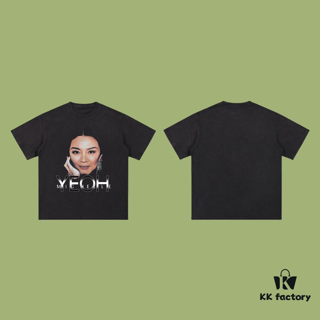 69316e10908475d562cda565 High-Quality Balenciaga 2025 Fall Spring-Summer Collection Yeoh Portrait Short-Sleeve T-Shirt Imported Kangnun Digital Direct-to-Garment Printing Custom Dyed Premium Streetwear 26s Double Yarn 100% Washed 300g Garment-Dyed Light Washed Distressed Ripped Loose Fit Unisex OS