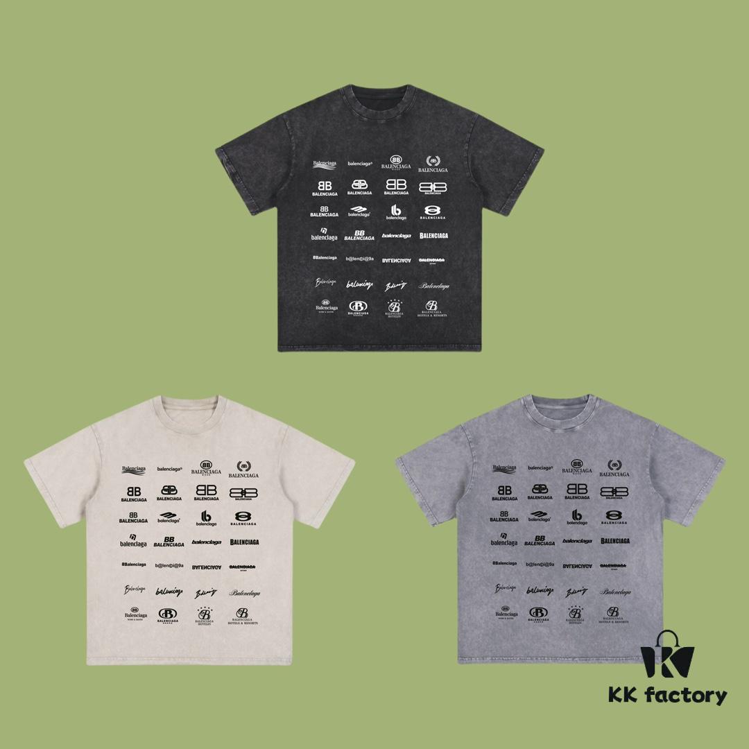 69316e84908475d562cda57f High-End Quality Balenciaga 2025 Fall Spring/Summer Collection LOGO Wall Short-Sleeve T-Shirt, Imported Kanglong Digital Direct-to-Garment Printing, Custom-Dyed Premium Streetwear, 26-Single 100% Washed 300G, Garment-Dyed and Washed Snowflake Finish, OS Loose Fit Unisex