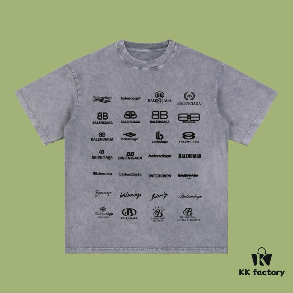 High-End Quality Balenciaga 2025 Fall Spring/Summer Collection LOGO Wall Short Sleeve T-Shirt, Imported Kanglong Digital Direct-to-Garment Printing, Premium Streetwear Dyed with 26-Single 100% Cotton, Post-Wash Weight 300g, Garment-Dyed and Washed with Snowflake Fading Effect, OS Loose Fit Unisex
