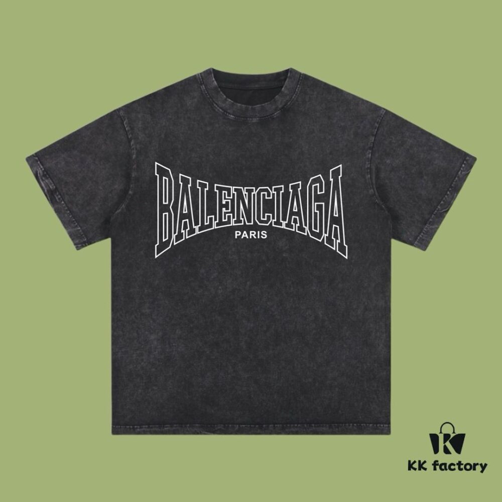 High-End Quality Balenciaga 2025 Fall Spring/Summer Collection LOGO Short-Sleeve T-Shirt, Imported Kangshu Digital Direct-to-Garment Printing, Premium Custom-Dyed Streetwear, 26s Double-Yarn 100% Washed 300G Fabric, Garment-Dyed and Snow-Washed Finish, OS Loose Fit Unisex Design