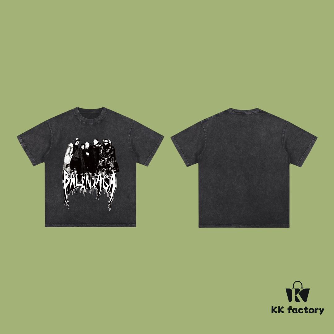 69317303908475d562cda697 High-End Quality Balenciaga 2025 Fall Spring/Summer Collection Band Portrait Short-Sleeve T-Shirt, Imported Kanglong Digital Direct-to-Garment Printing, Premium Streetwear Dyed Fabric, 26 Single 100% Double Yarn, Post-Wash Weight 300g, Garment-Dyed and Snow-Washed Finish, OS Loose Fit Unisex Design