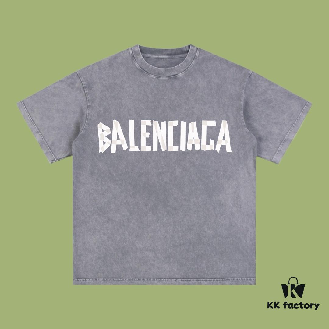 69317316908475d562cda69c High-End Quality Balenciaga 2025 Fall Spring/Summer Collection Tape Logo Short Sleeve T-Shirt, Imported Kanglong Digital Direct-to-Garment Printing, Premium Streetwear Dyed with 26s Double Yarn 100% Washed to 300g, Garment-Dyed and Snow-Washed for OS Loose Fit Unisex Design