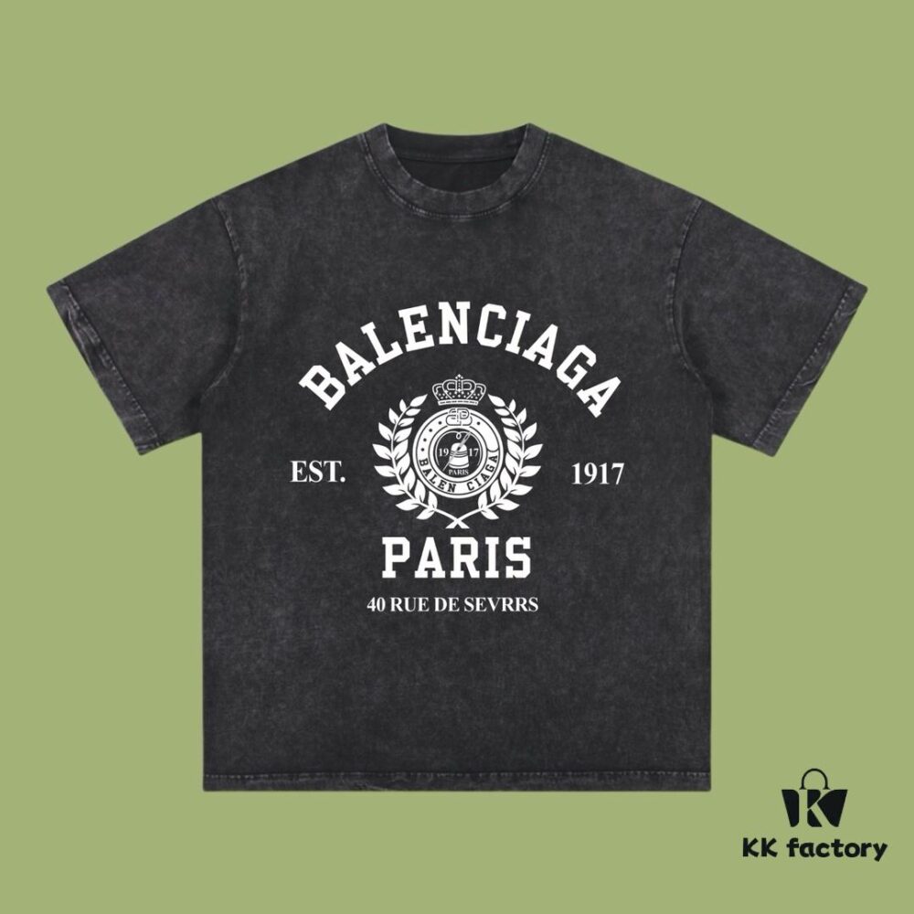 693173d9908475d562cda6b5 High-End Quality Balenciaga 2025 Fall Spring/Summer Collection Wheat Ear 1917 Logo Short Sleeve T-Shirt Imported Kanglong Digital Direct-to-Garment Printing Custom-Dyed High-Quality Streetwear 26-Single 100% Double Yarn Washed 300G Garment-Dyed and Washed Snowflake OS Loose Fit Unisex
