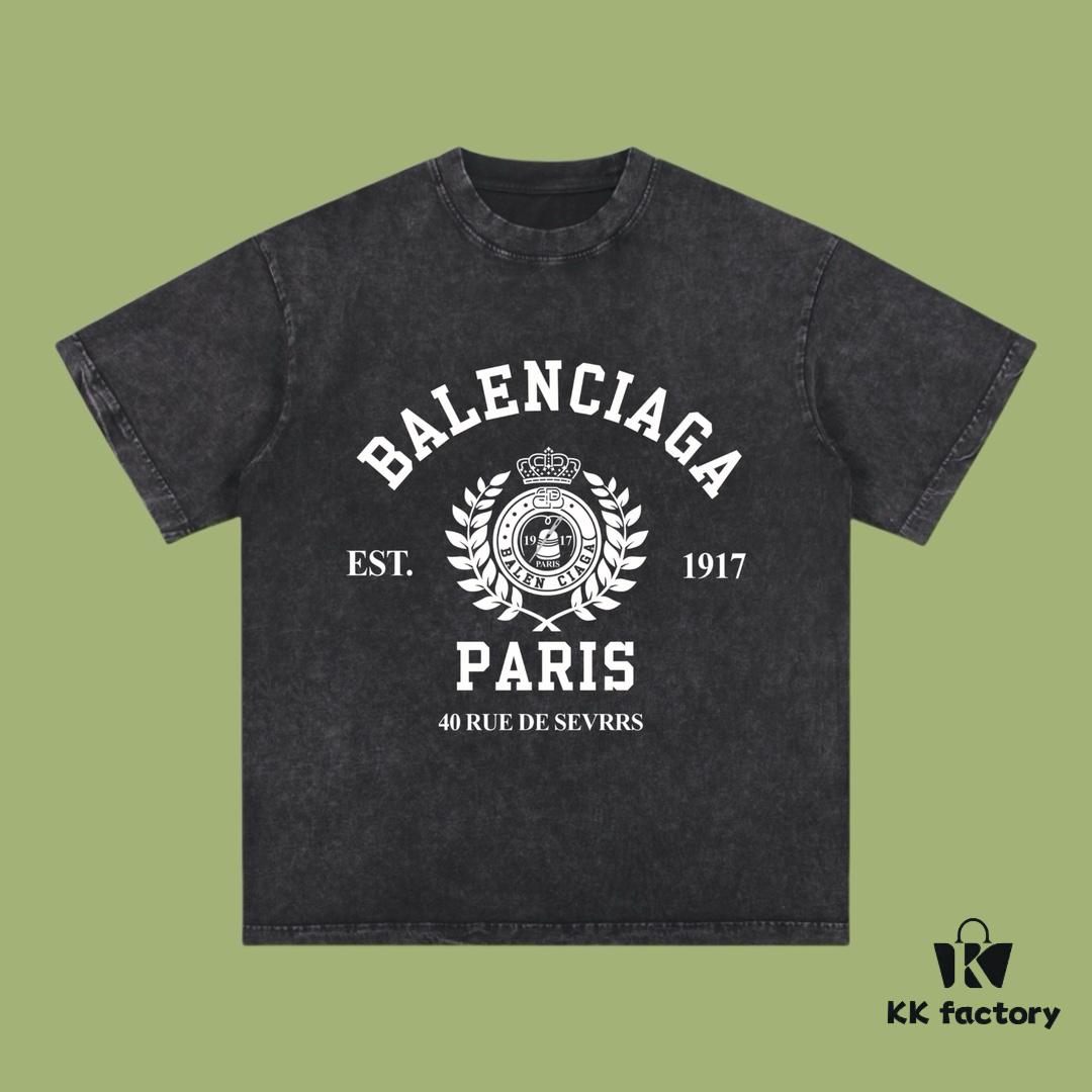 693173d9908475d562cda6b5 High-End Quality Balenciaga 2025 Fall Spring/Summer Collection Wheat Ear 1917 Logo Short Sleeve T-Shirt Imported Kanglong Digital Direct-to-Garment Printing Custom-Dyed High-Quality Streetwear 26-Single 100% Double Yarn Washed 300G Garment-Dyed and Washed Snowflake OS Loose Fit Unisex