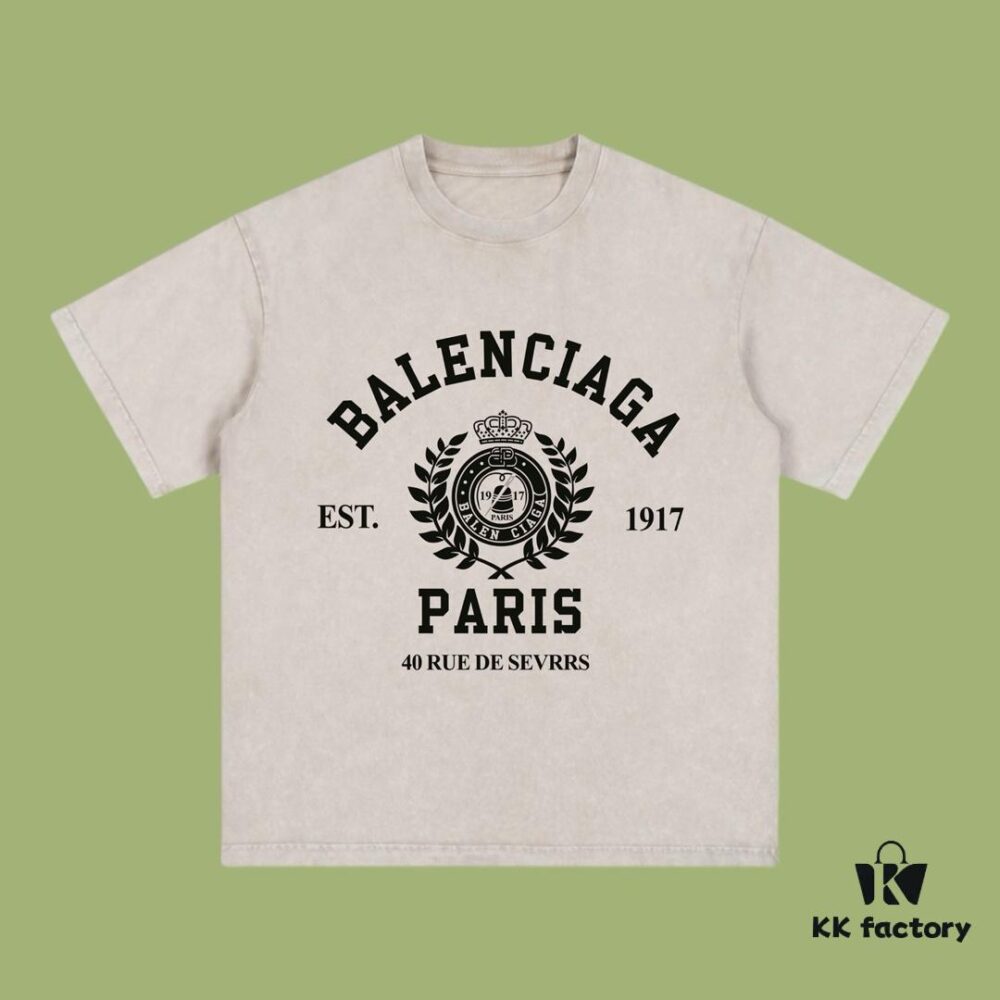 693173f8908475d562cda6bd High-End Quality Balenciaga 2025 Fall Spring/Summer Collection Wheat Ear 1917 Logo Short Sleeve T-Shirt Imported Kangwo Digital Direct-to-Garment Printed Dyed High-Quality Streetwear 26s Double Yarn 100% Washed 300G Garment-Dyed and Washed Snowflake Finish OS Loose Fit Unisex