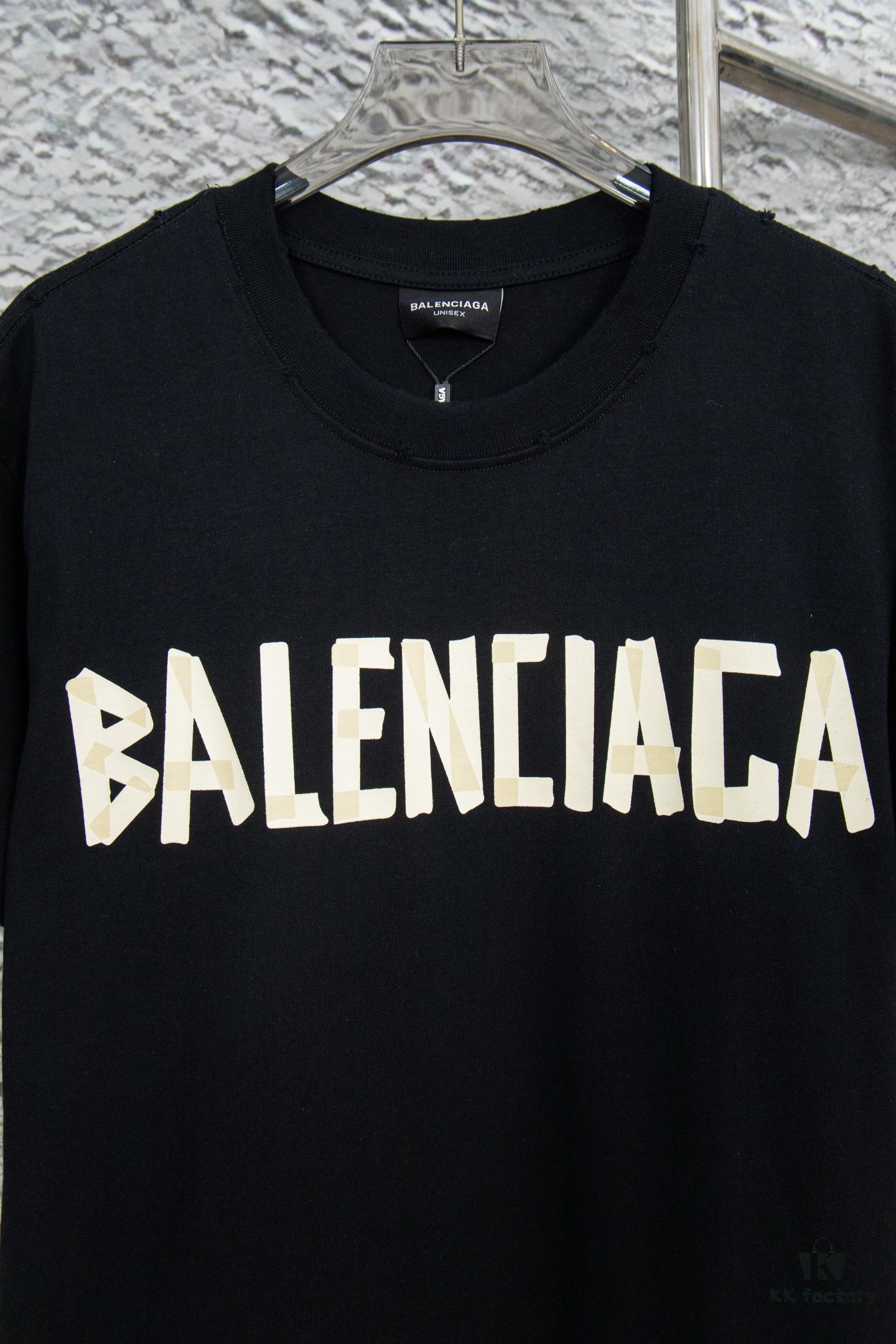 693176dd908475d562cda74a Balenciaga Tape Hole Short Sleeve T-Shirt