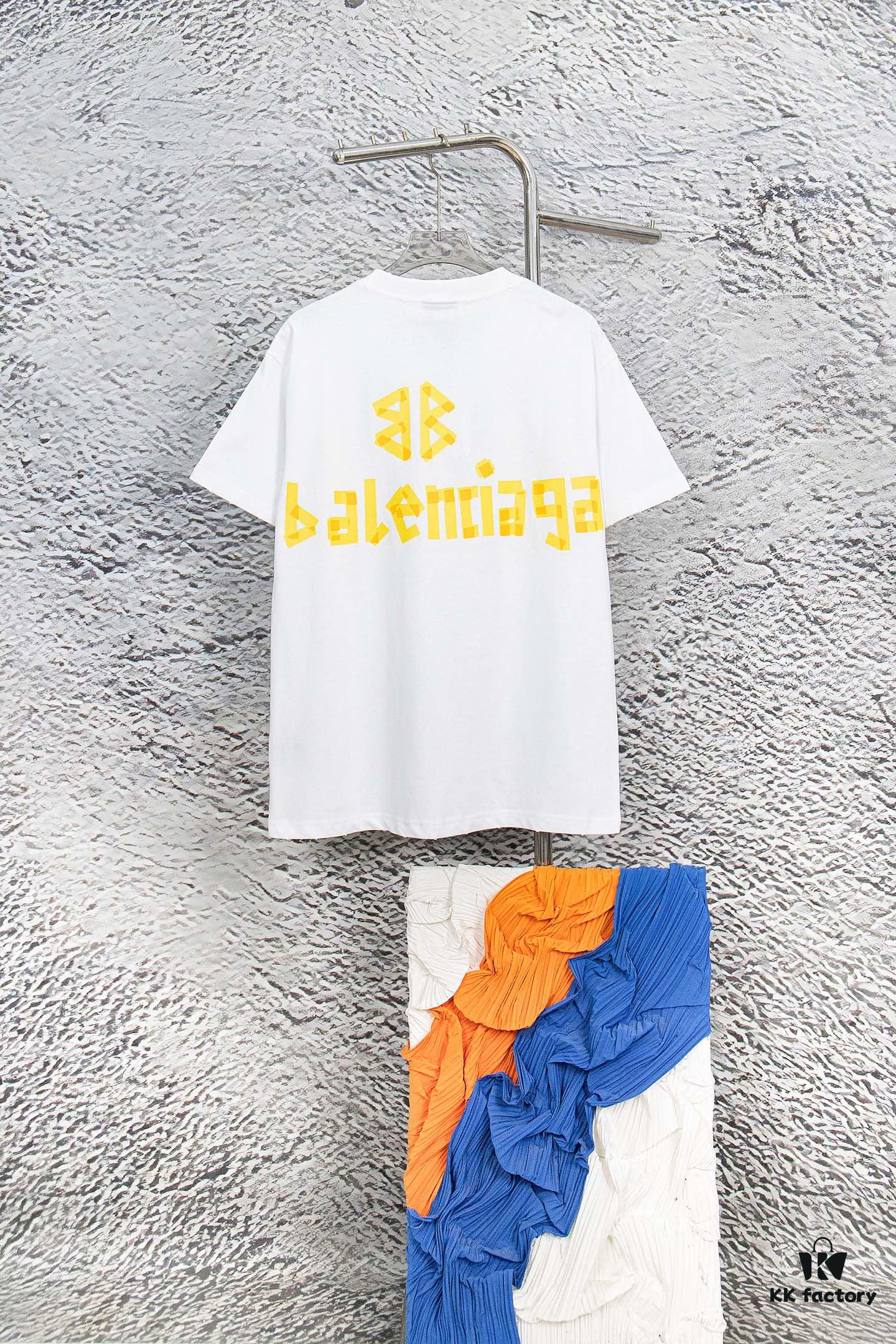 693176f5908475d562cda751 Balenciaga Tape Logo Distressed Short Sleeve T-Shirt