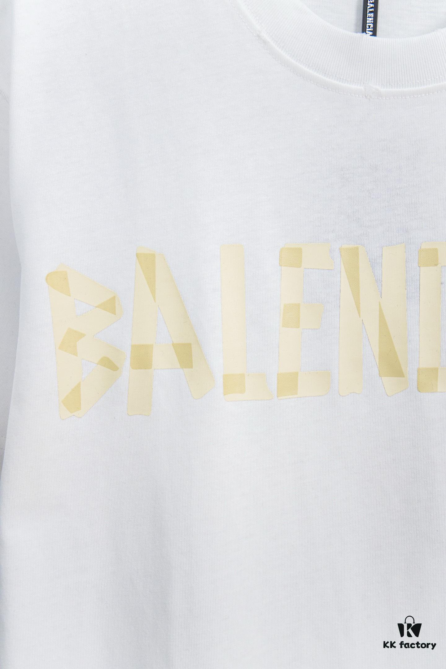 6931772c908475d562cda758 Balenciaga Tape Logo Distressed Short Sleeve T-Shirt