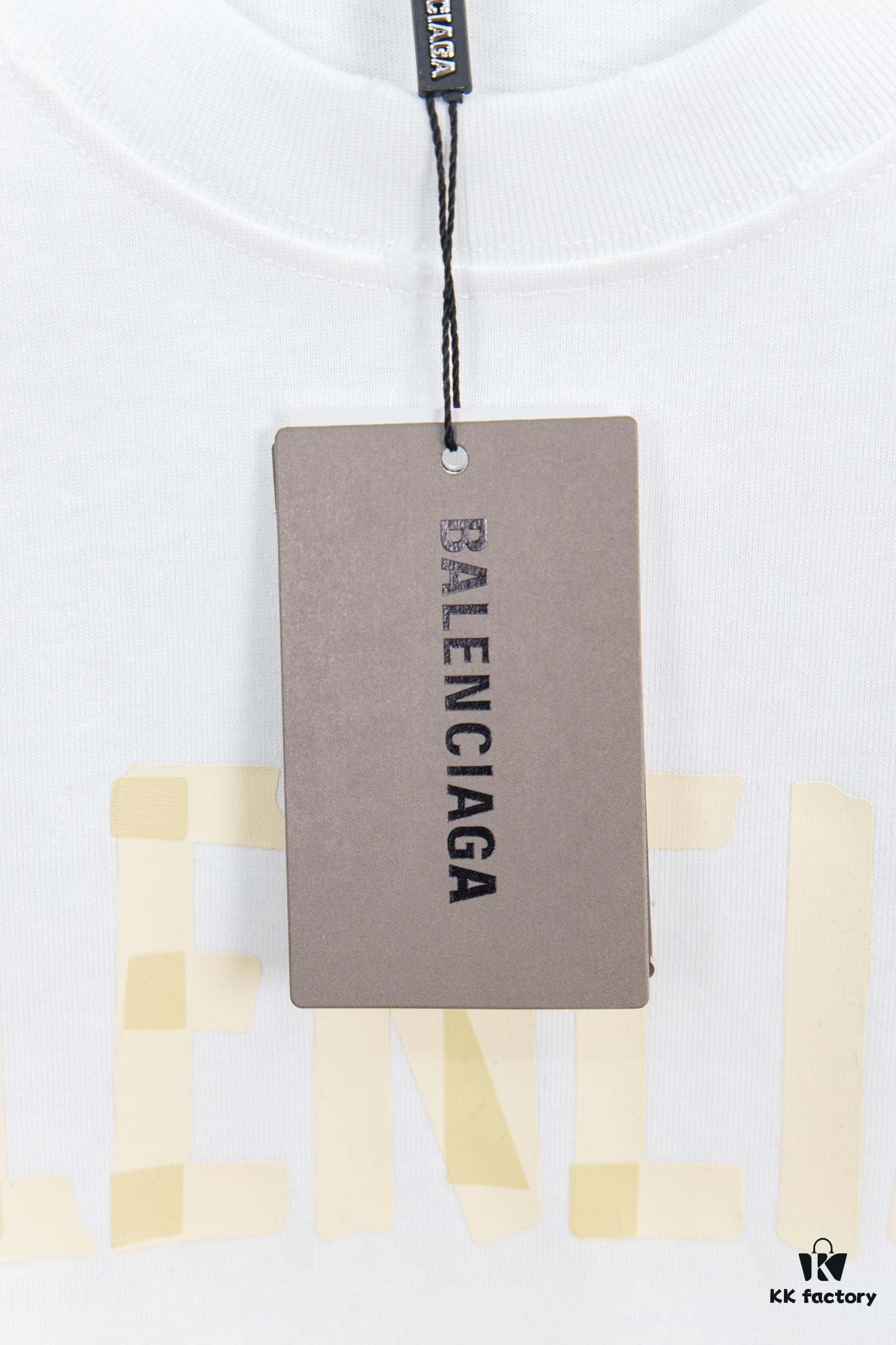 69317734908475d562cda75a Balenciaga Tape Logo Distressed Short Sleeve T-Shirt