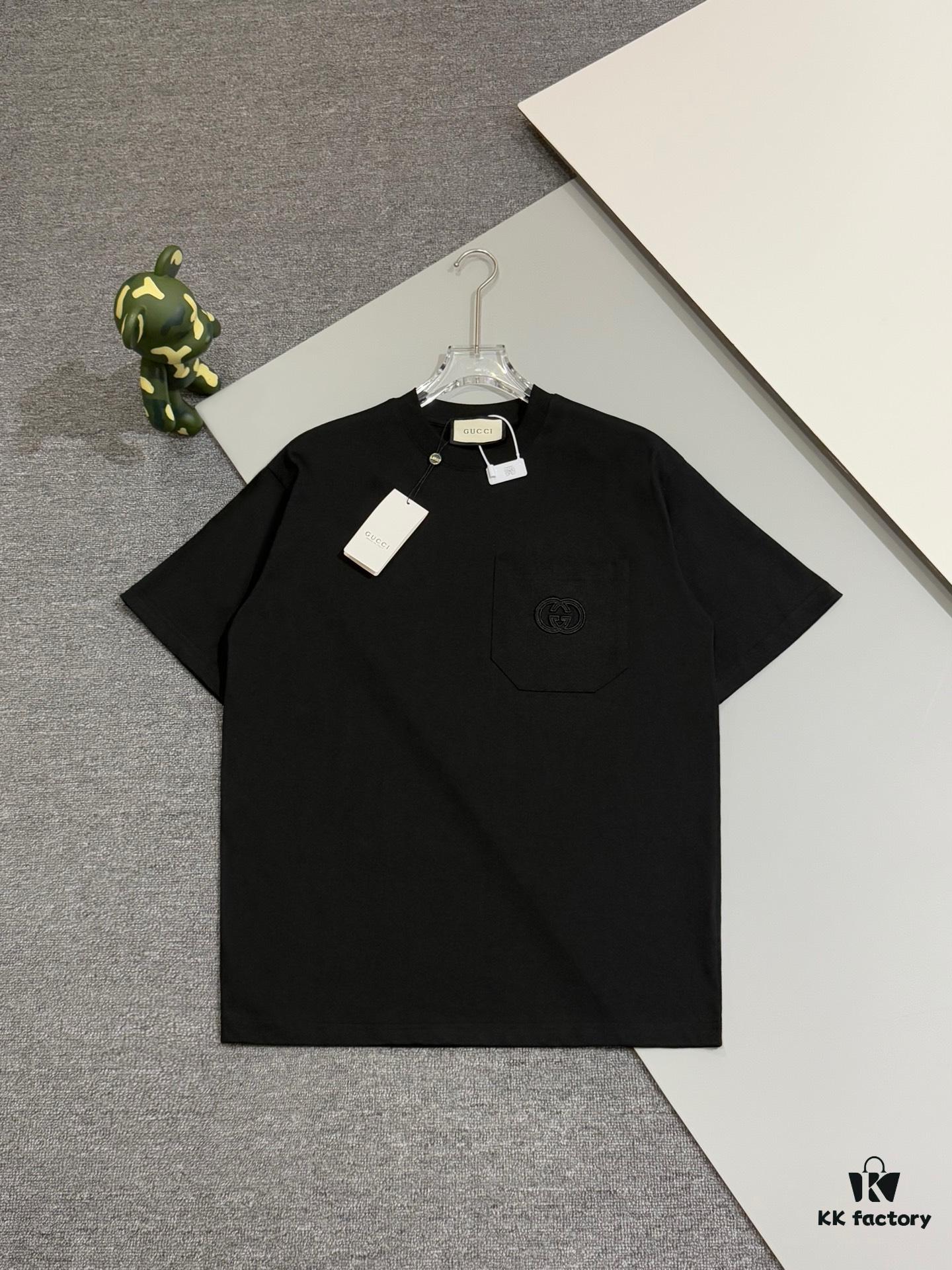 69319edaccd8ab3d7af9378d Gucci Classic Short-Sleeve T-Shirt with Double G Embroidered Patch and Pocket, Timeless Versatile Youthful Design