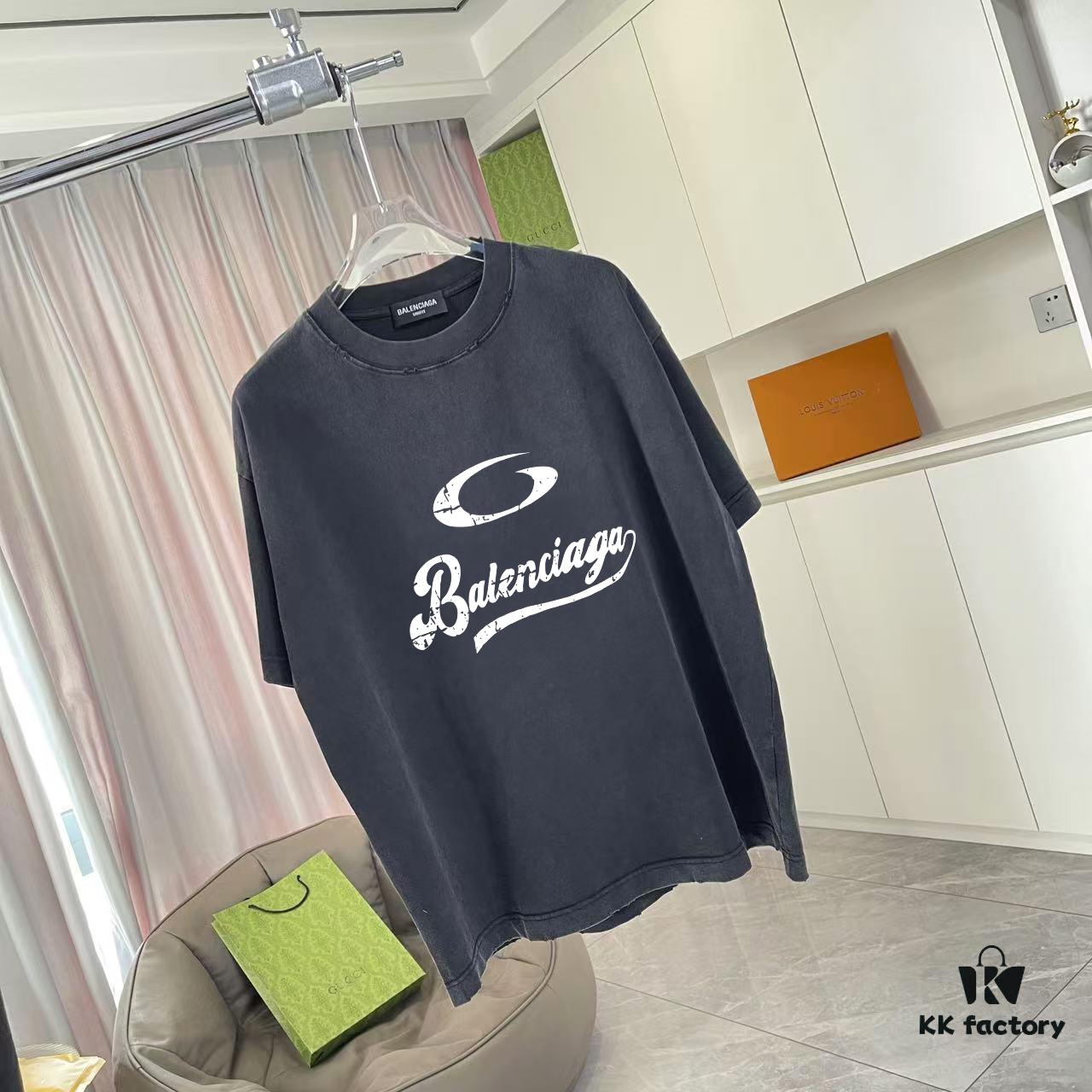 69319f7eccd8ab3d7af937b4 BALENCI*GA Paris 2025 Summer New Arrival Gradient Distressed Short Sleeve T-Shirt with Unique Letter Logo Print, Custom 320g Fabric, Unisex Design