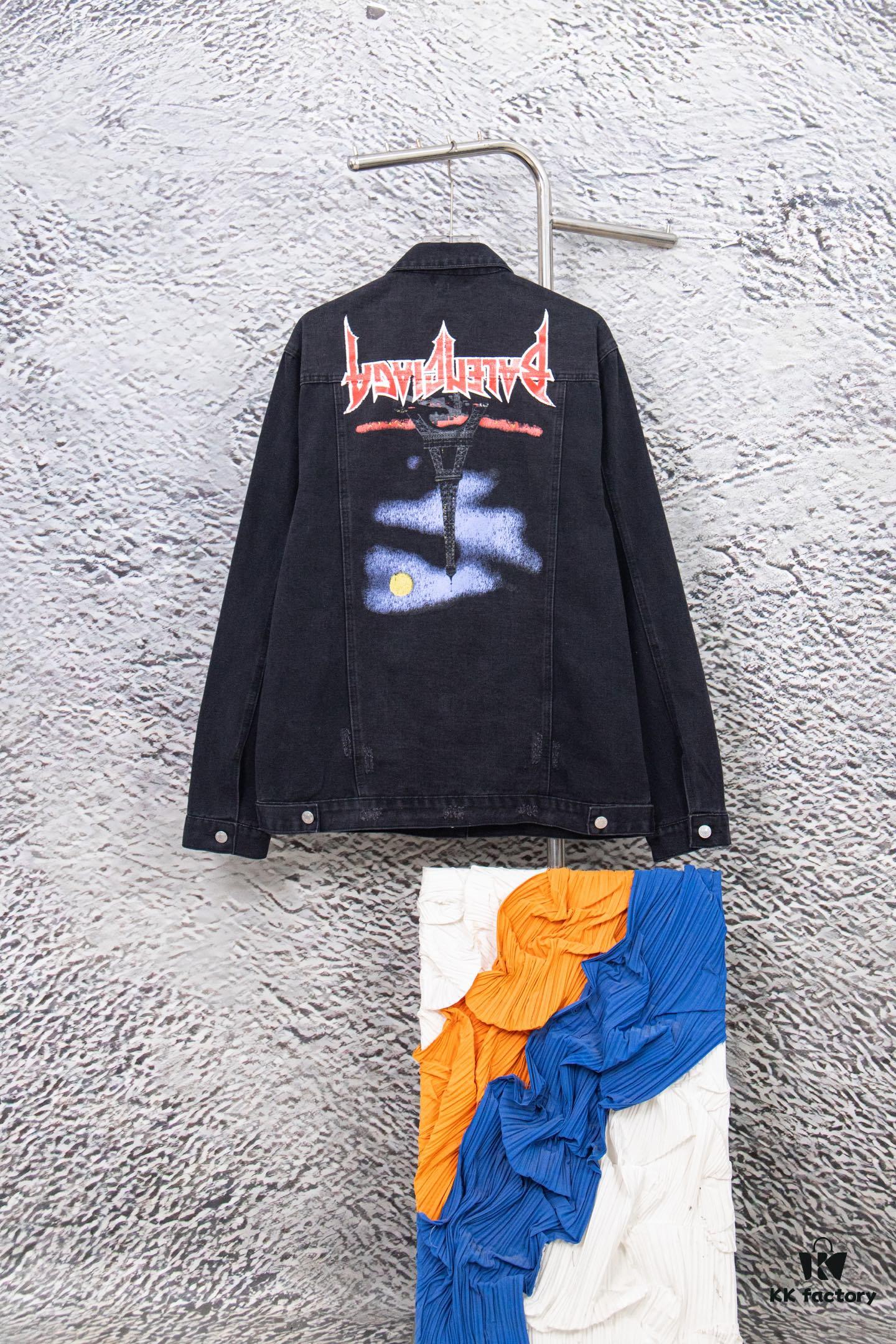 69319fc6ccd8ab3d7af937f4 Balenciaga 2024 Fall/Winter New Loose Oversized Denim Jacket with Eiffel Tower Design