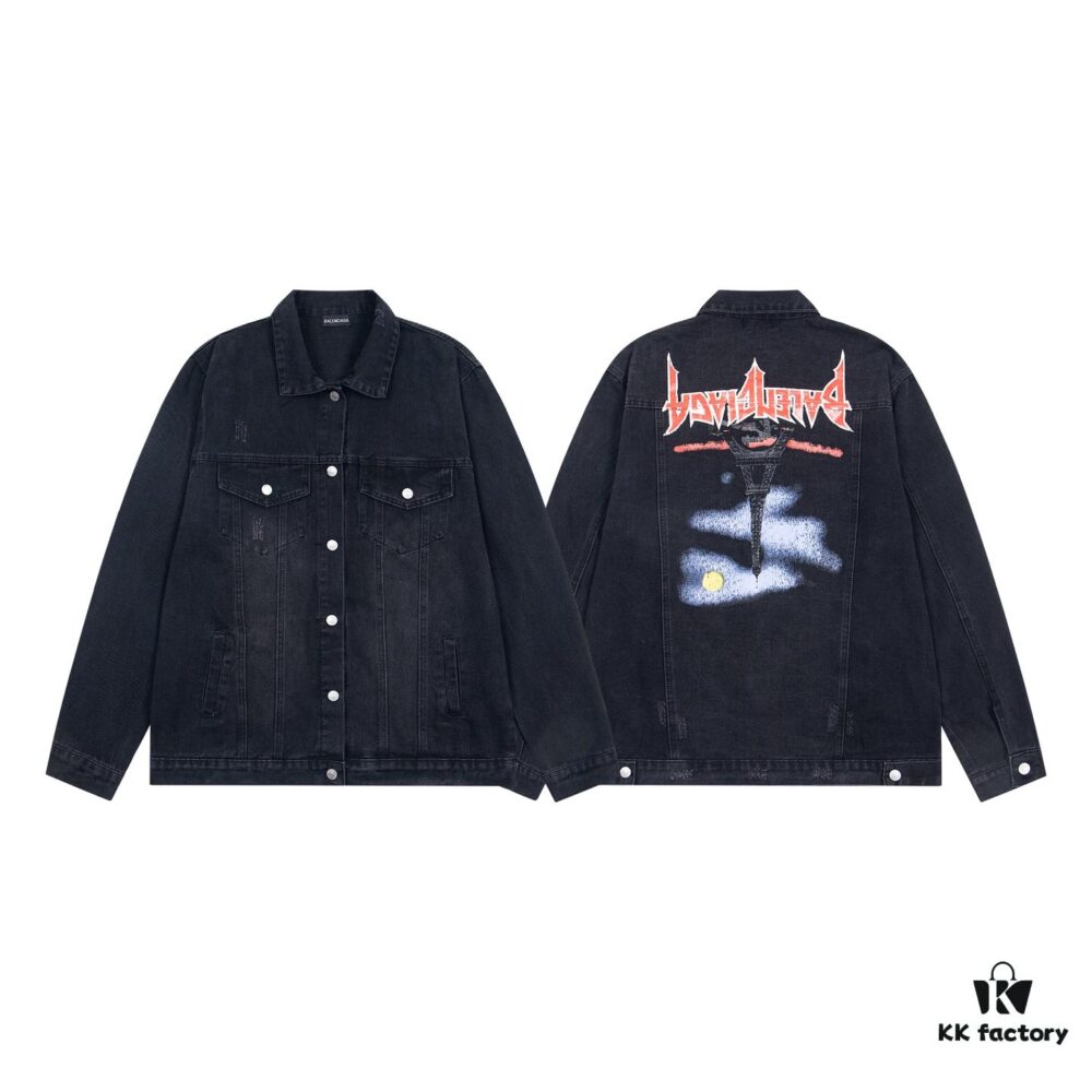 69319fc6ccd8ab3d7af93802 Balenciaga 2024 Fall/Winter New Loose Oversized Denim Jacket with Eiffel Tower Design