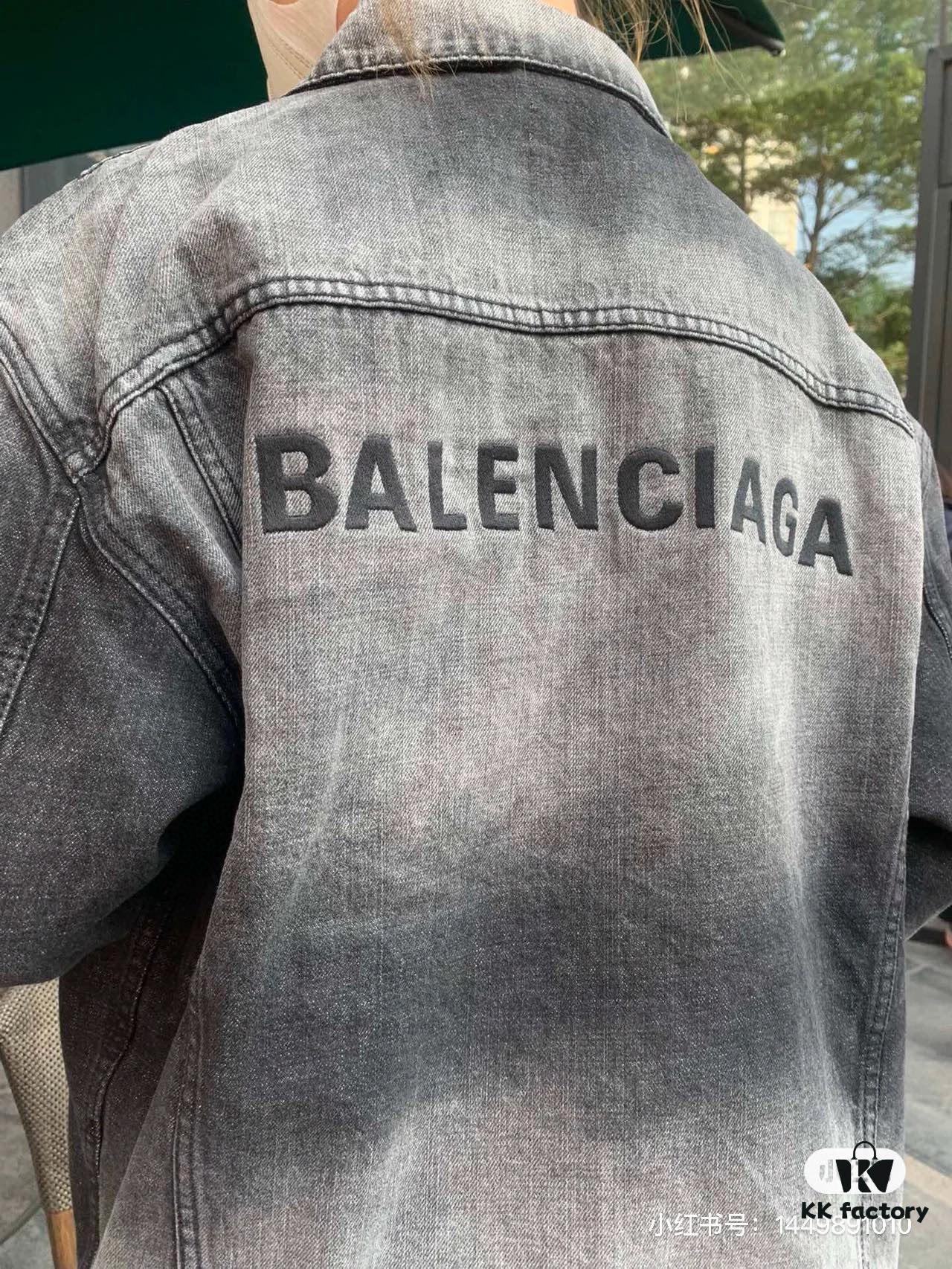 Balenciaga Embroidered Logo Washed Denim Gray Jacket
