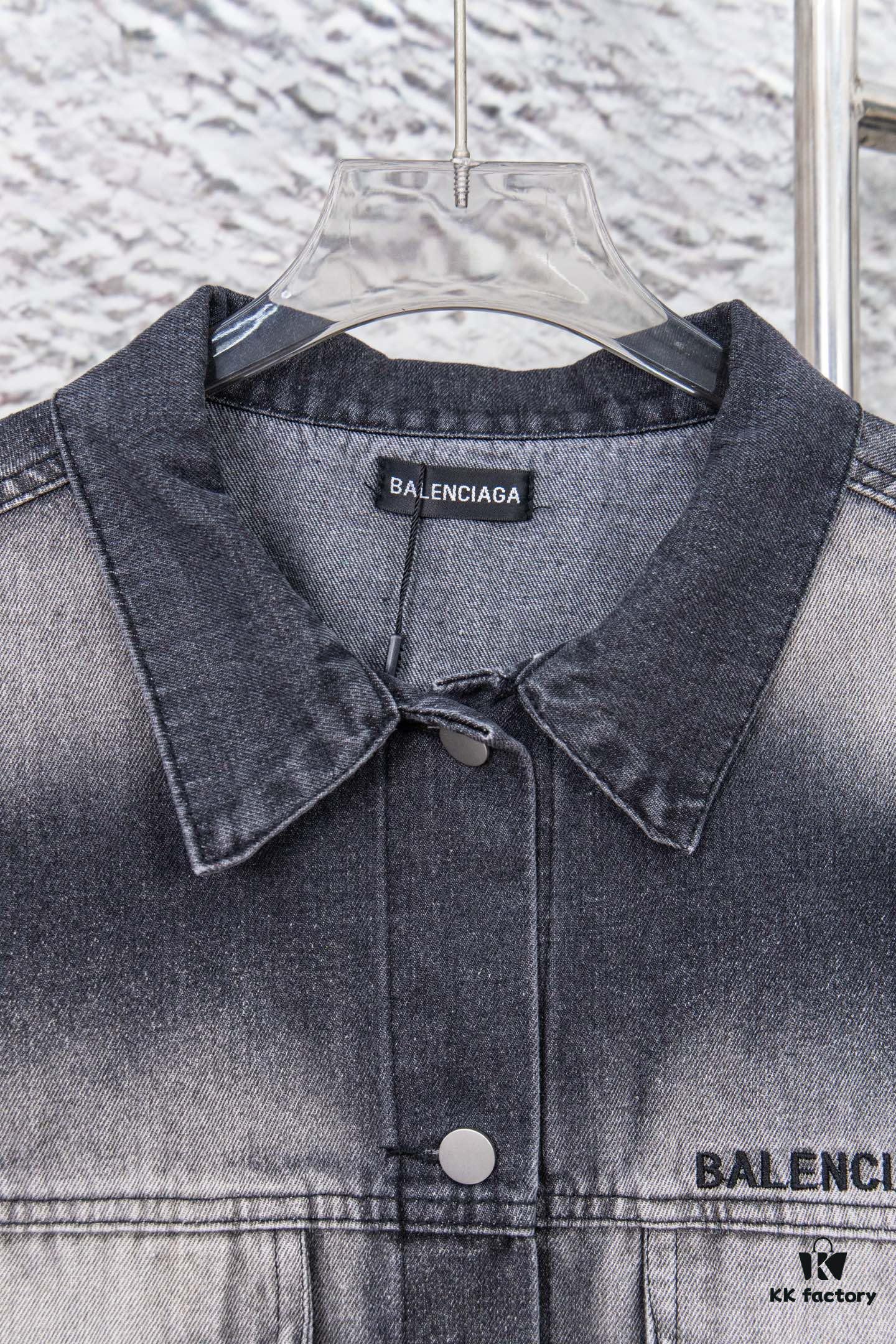 Balenciaga Logo Embroidered Washed Denim Gray Jacket