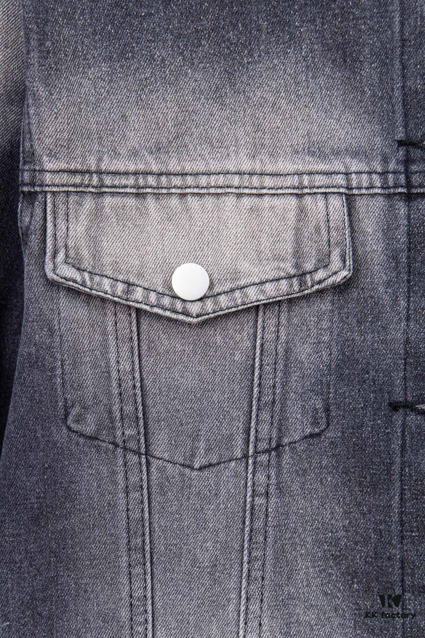 Balenciaga Logo Embroidered Washed Denim Gray Jacket