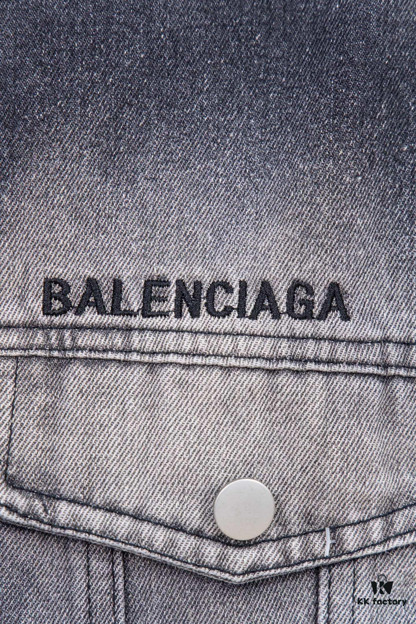 Balenciaga Logo Embroidered Washed Denim Gray Jacket