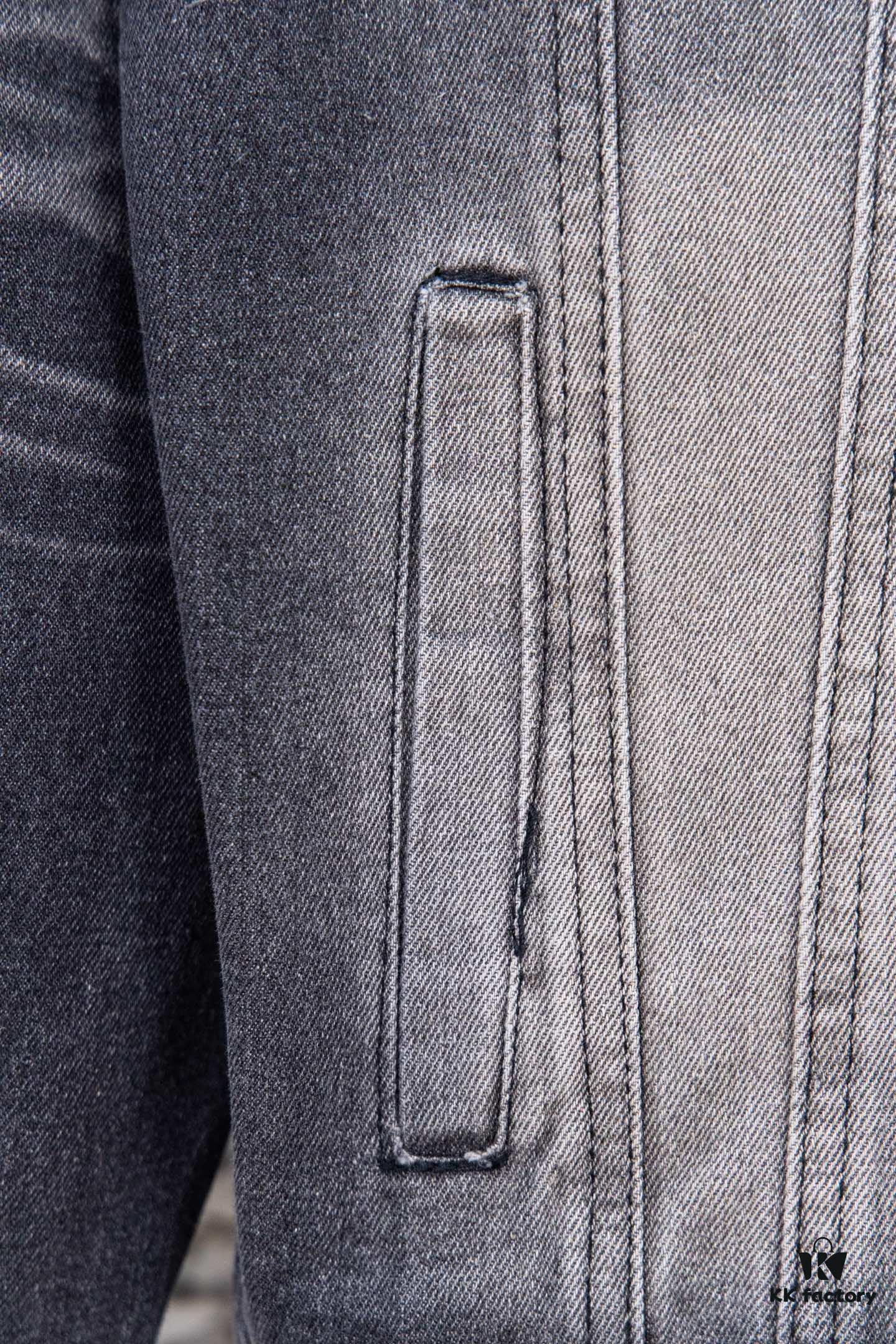 Balenciaga Logo Embroidered Washed Denim Gray Jacket
