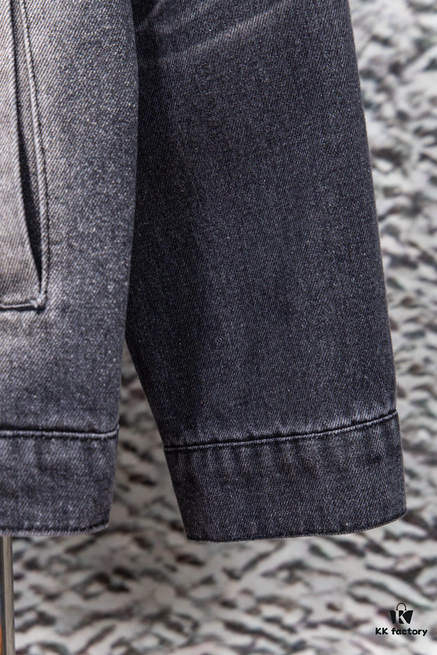 Balenciaga Logo Embroidered Washed Denim Gray Jacket