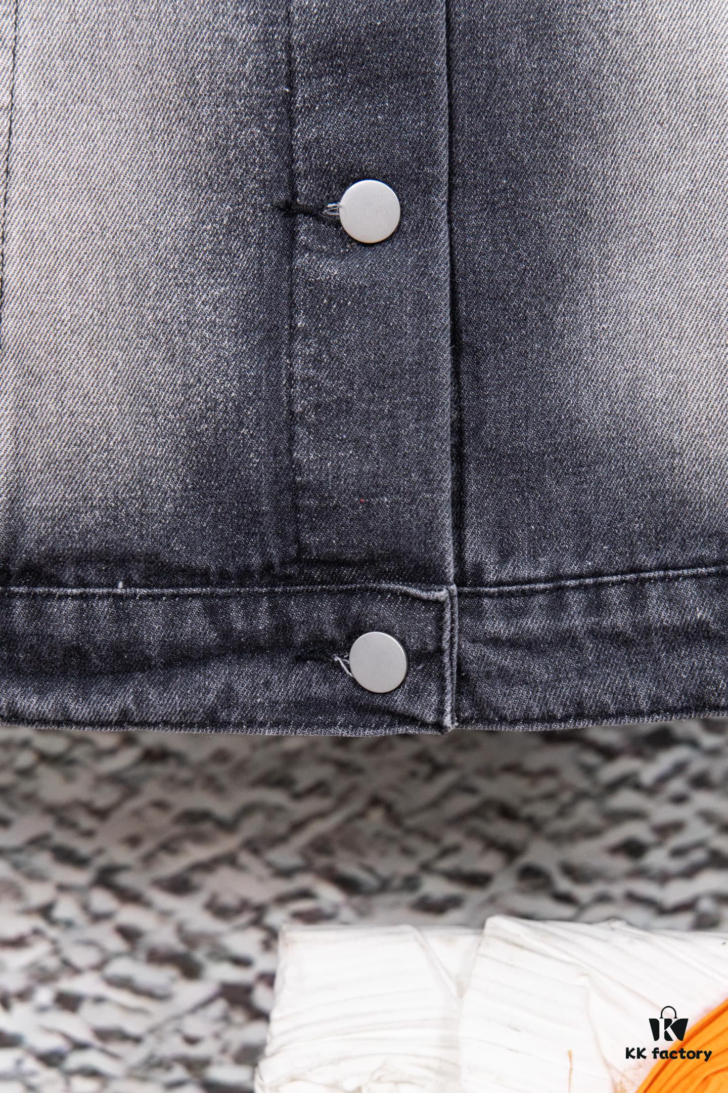 Balenciaga Logo Embroidered Washed Denim Gray Jacket