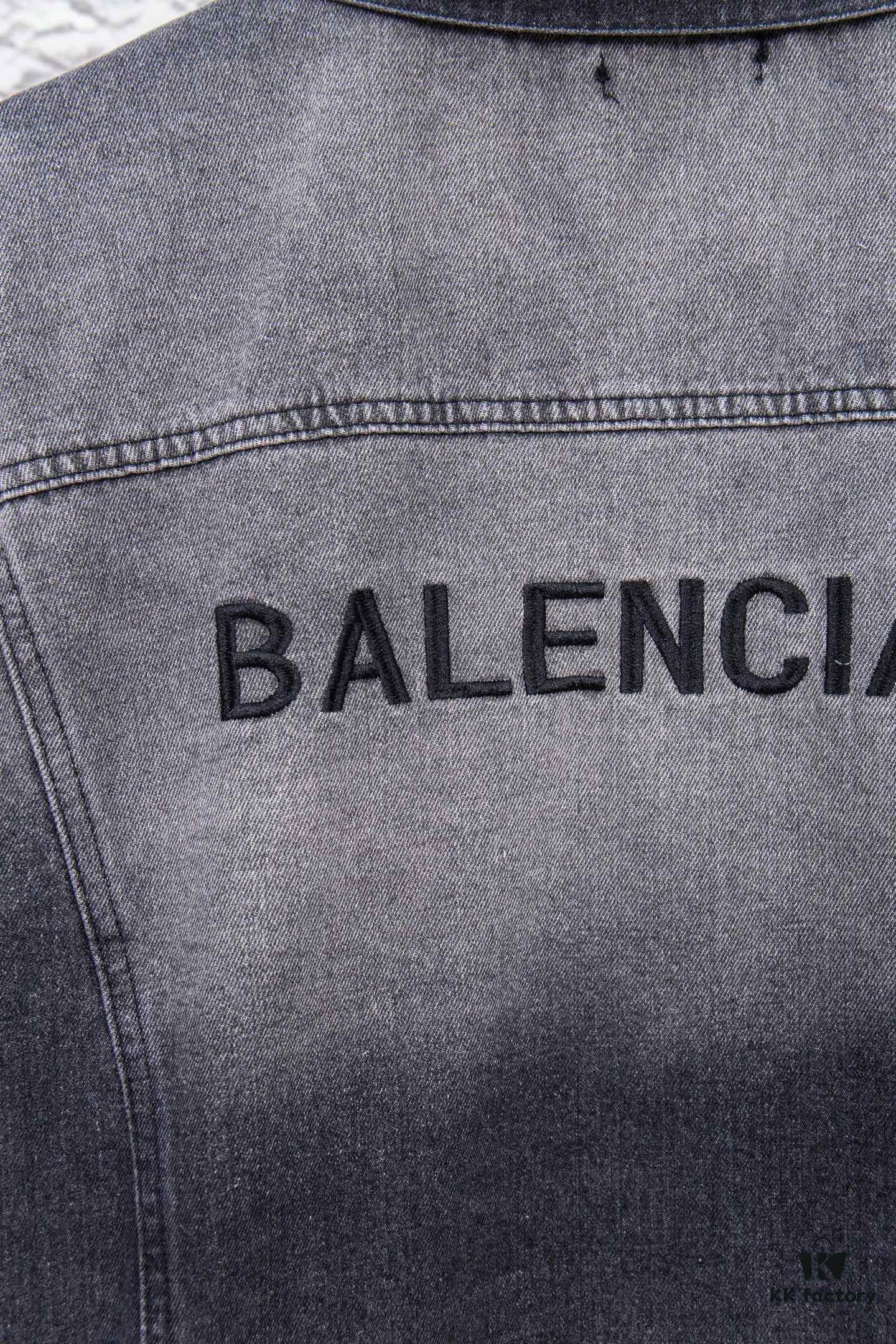 Balenciaga Logo Embroidered Washed Denim Gray Jacket