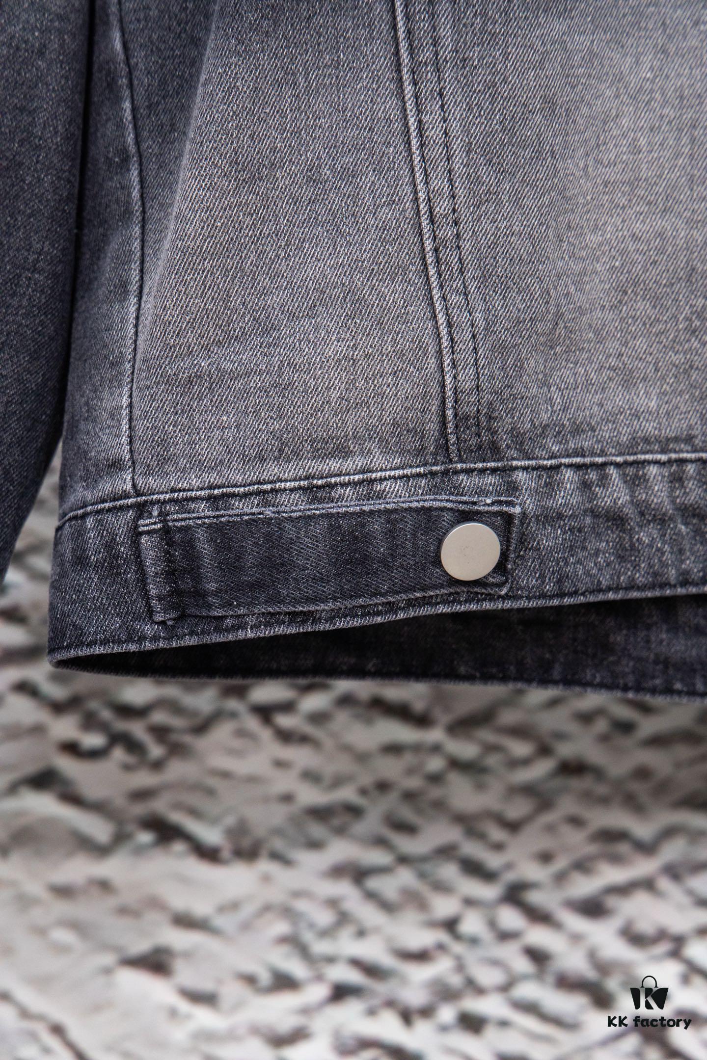 Balenciaga Logo Embroidered Washed Denim Gray Jacket