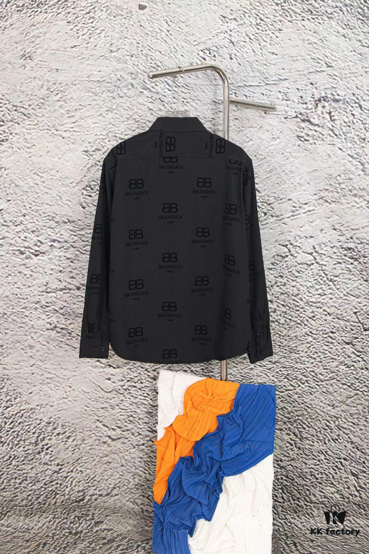 69319fceccd8ab3d7af9388f Balenciaga 2024 SS New Lock Print Flocked Shirt Unisex - Cotton Satin Fabric with Classic Grid Design