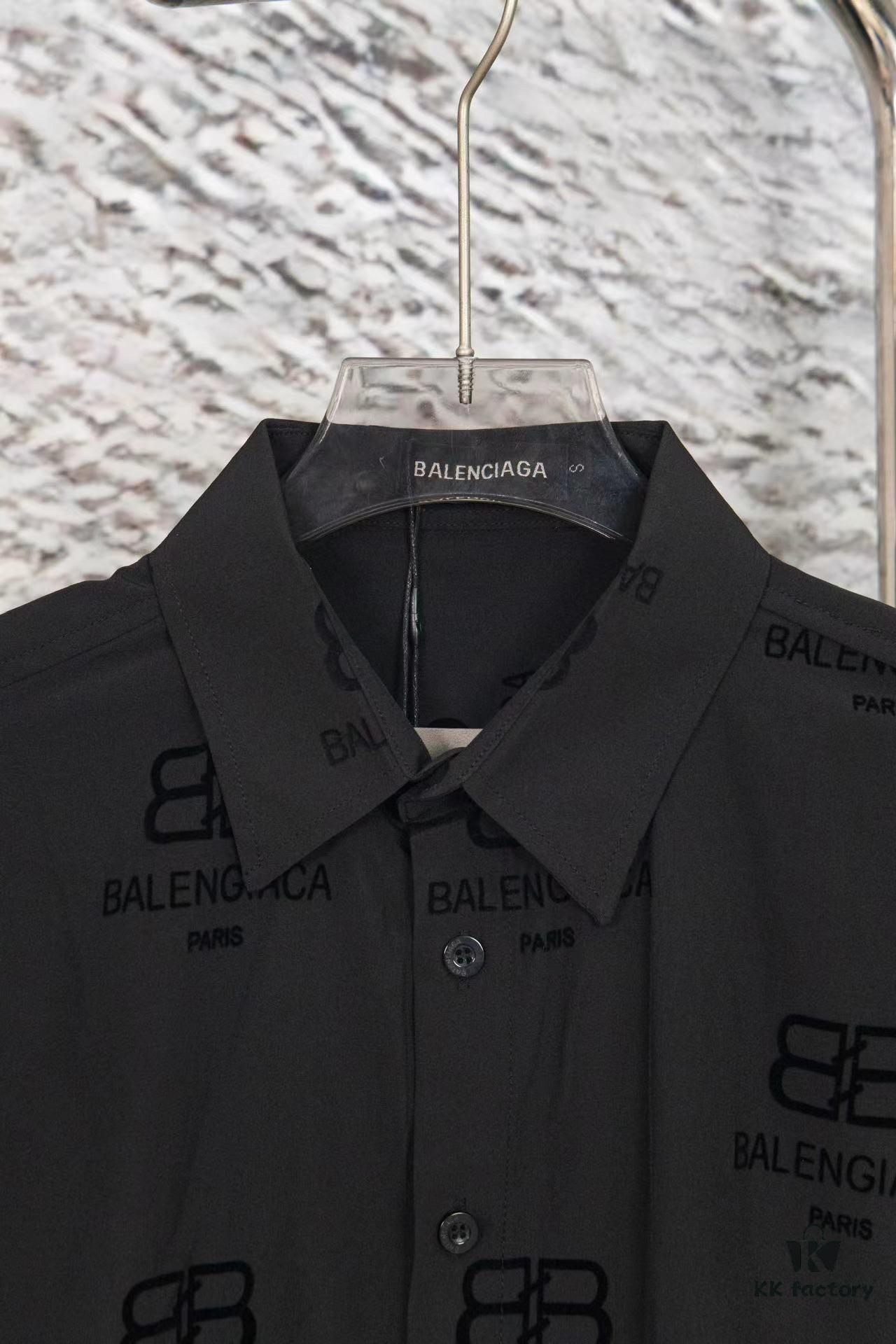69319fceccd8ab3d7af93890 Balenciaga 2024 SS New Lock Print Flocked Shirt Unisex - Cotton Satin Fabric with Classic Grid Design